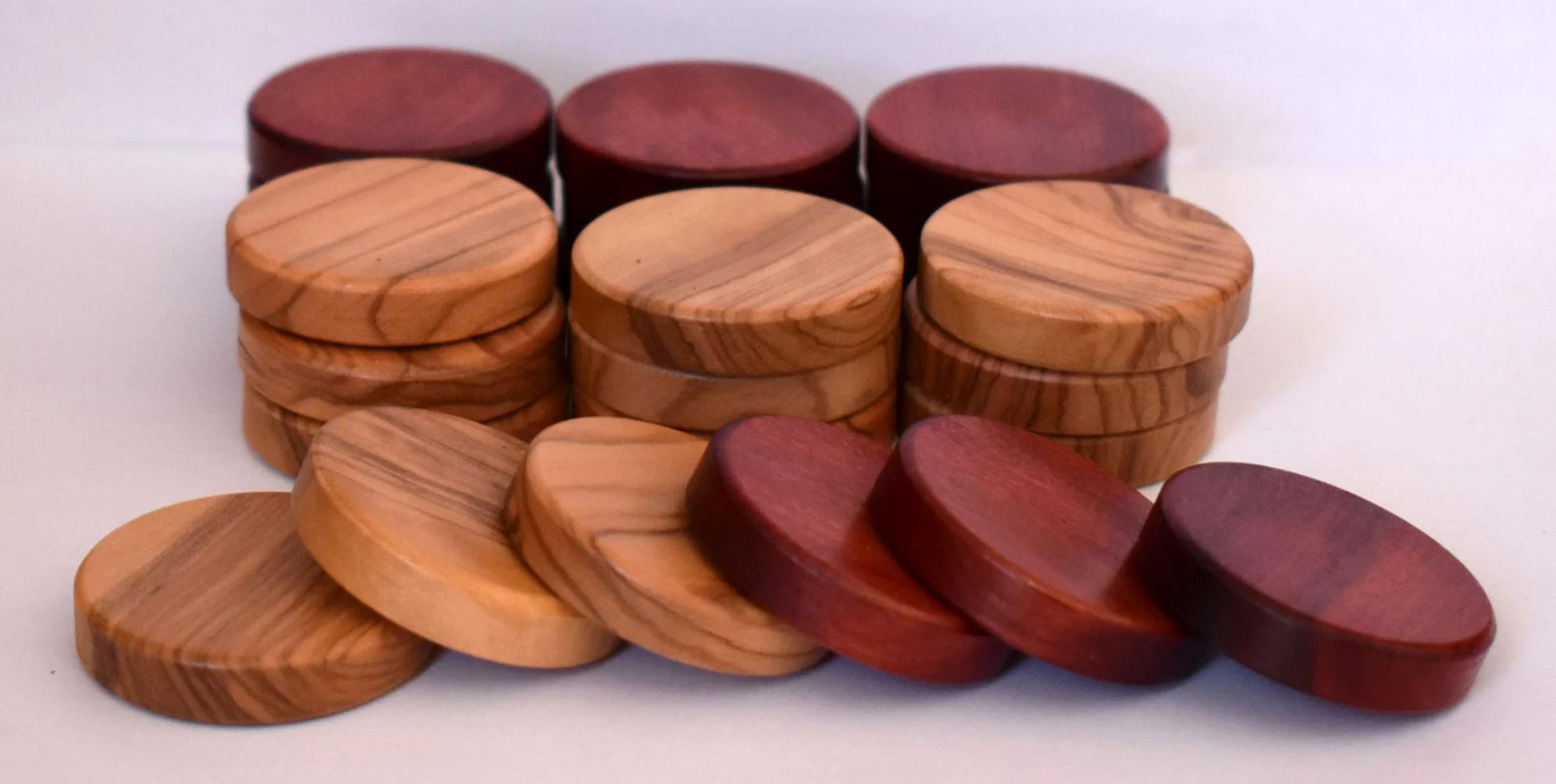 30 Natural Olive Wood - Red Color Backgammon Checkers - Chips 1.4 inches