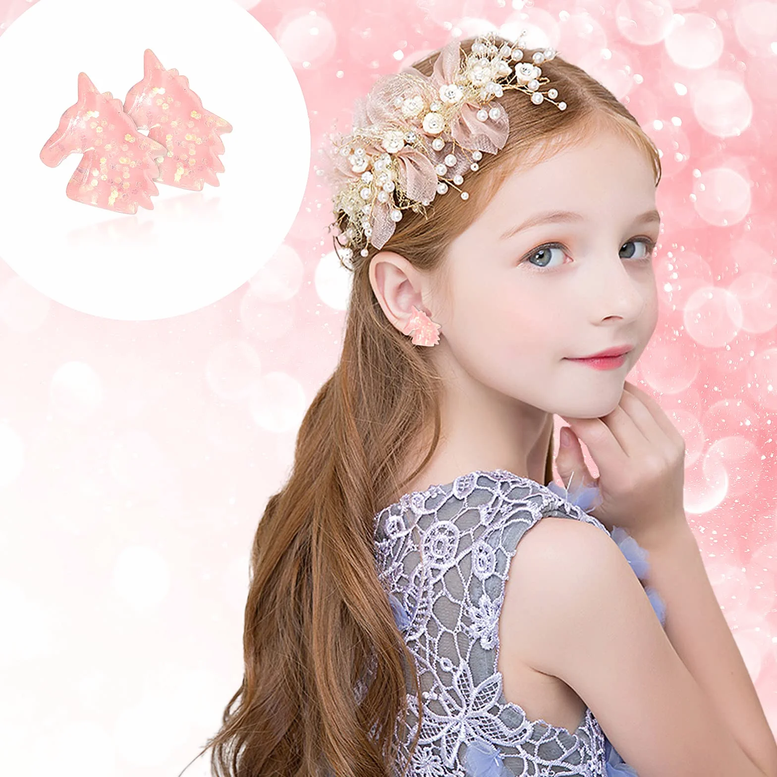 Boucles d'oreilles Clip Enfant Licorne Non Percées Fille Princesse Bijoux Cadeau Accessoire