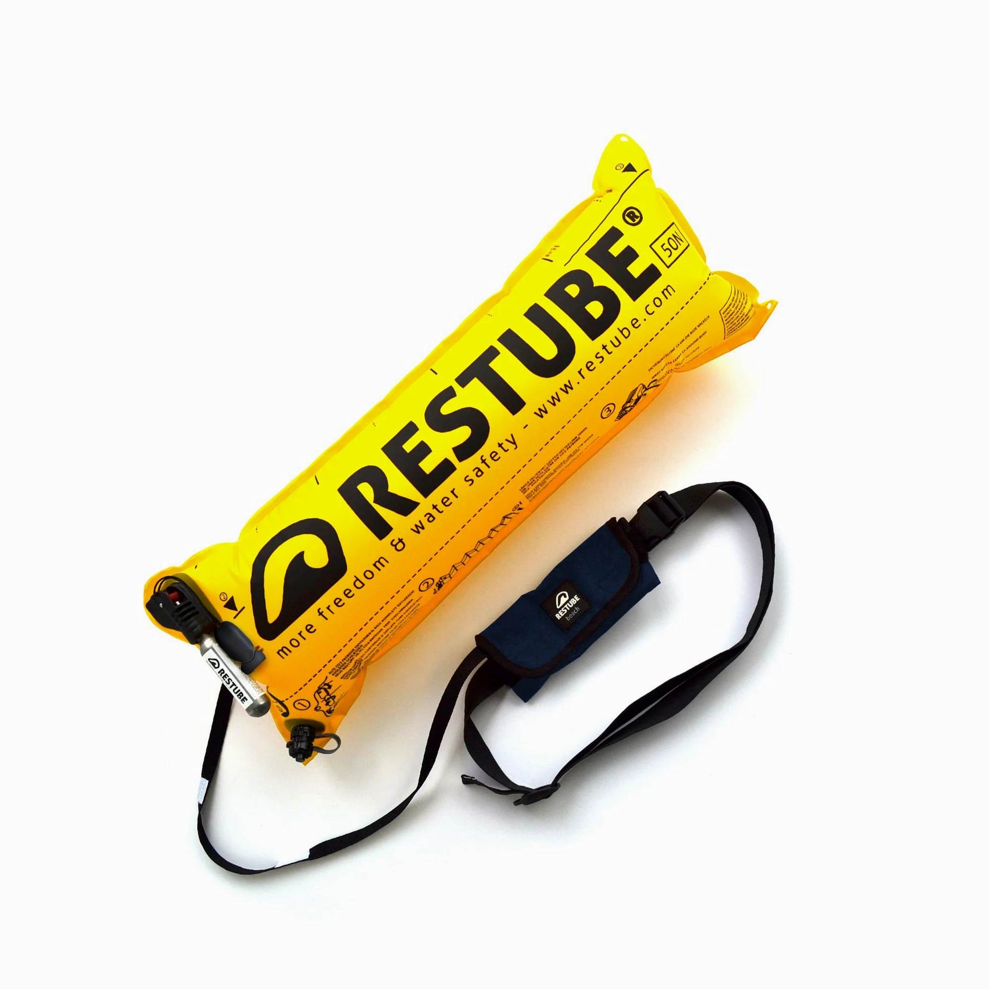 RESTUBE Beach - Bouée gonflable avec sifflet d'urgence - Pour nager en toute sécurité avec la famille et les enfants - Ultra légère et compacte - Idéale pour la plage, les vacances, l'eau libre