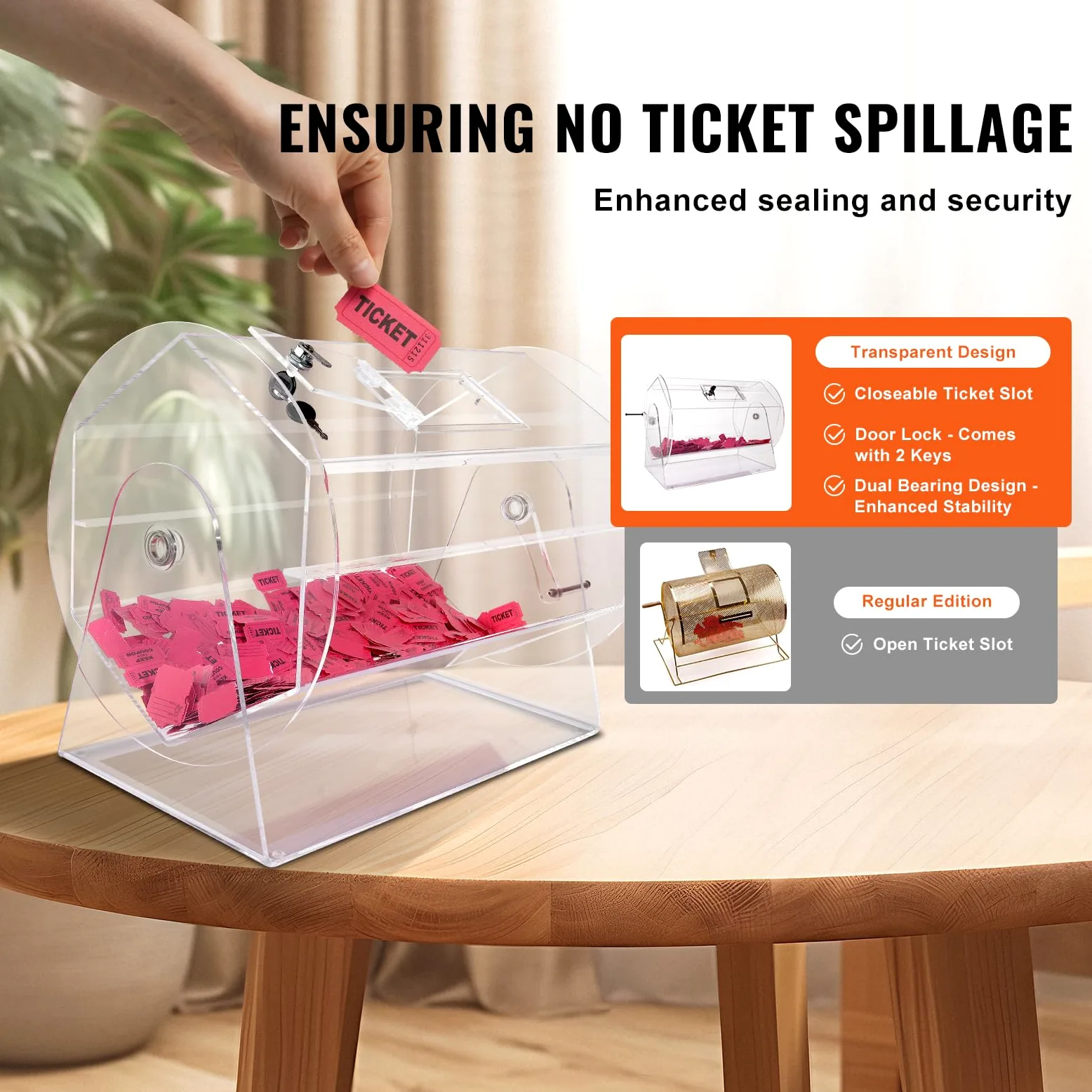 VEVOR Tambour de Tombola Loterie Loto en Acrylique, Capacité 10000 Billets ou 300 Balles, Cage pour Jeu de Bingo Transparente, avec 2 Clés, 565 x 1450 mm, pour Vote Événement Fête Salon Rassemblement