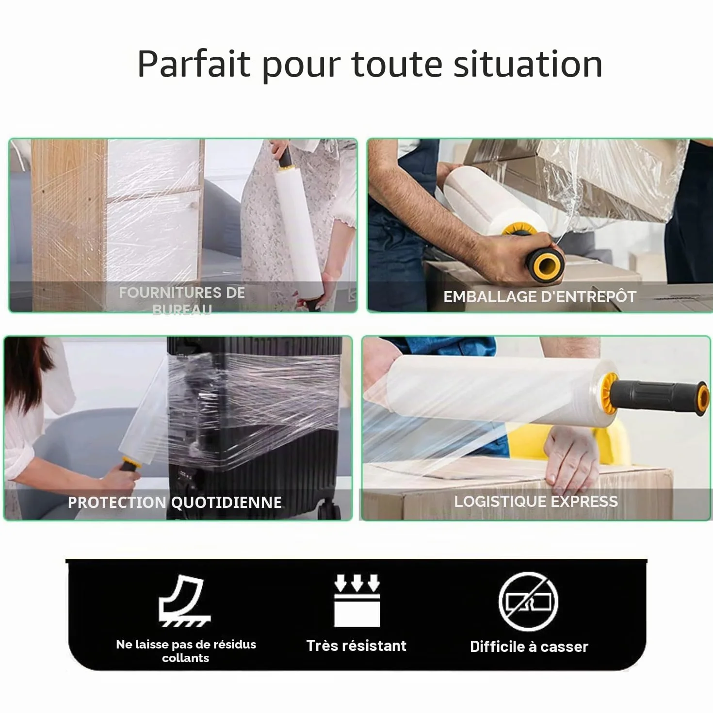 Film Étirable Déménagement 2 Poignées Roulement Lot 2 Rouleaux 38,1 cm x 304,4 m Protection Colis Meubles