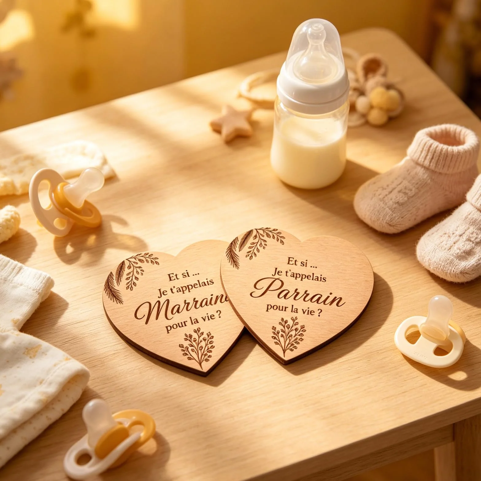 Cœurs Gravés Parrain Demande Marraine Baptême Naissance Lot 4 Pièces 10x9 cm Enveloppes Kraft Cadeau Bébé Famille