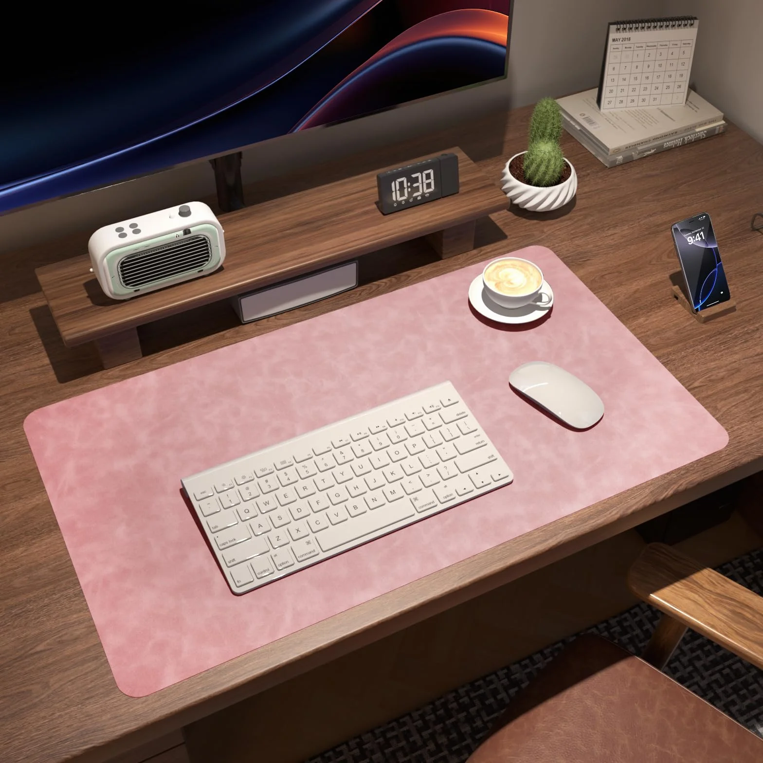 Sous-main de bureau en cuir vieilli imperméable 80 x 40 cm rose