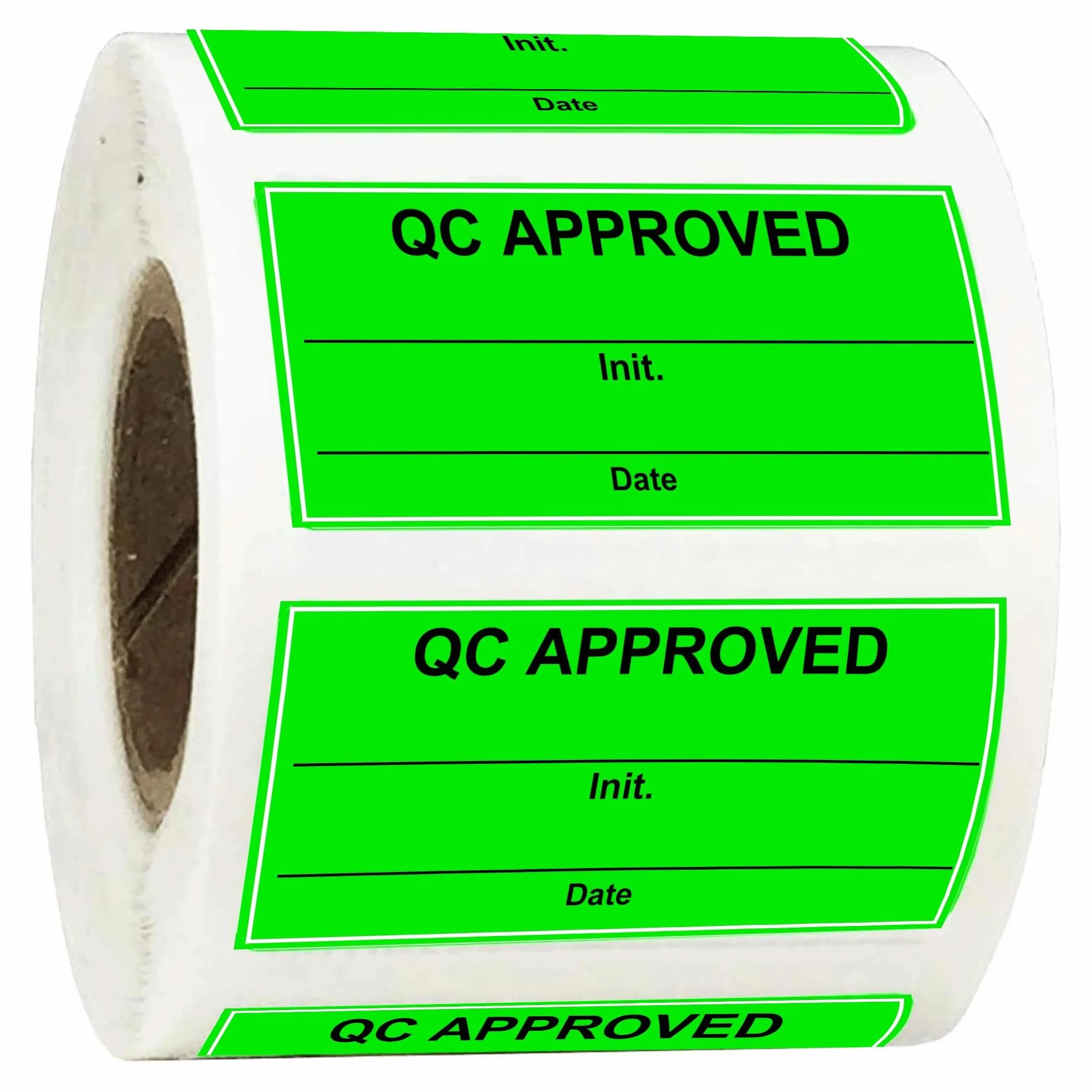Étiquettes d'approbation QC 5,1 x 2,5 cm Vertes Fluorescentes Lot de 500
