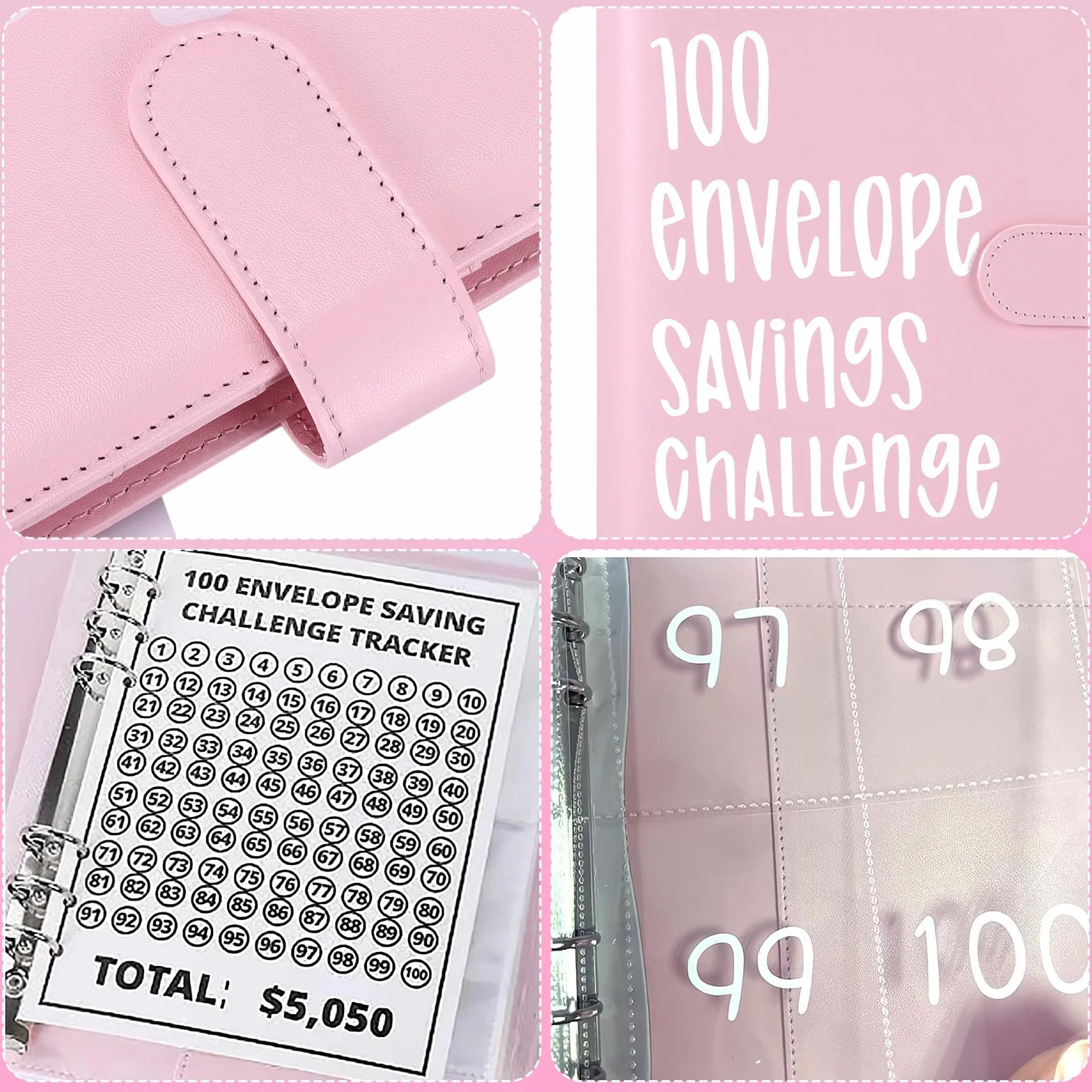Planificateur de Budget 100 Enveloppes A5 Portefeuille Économie 5050 (Rose)