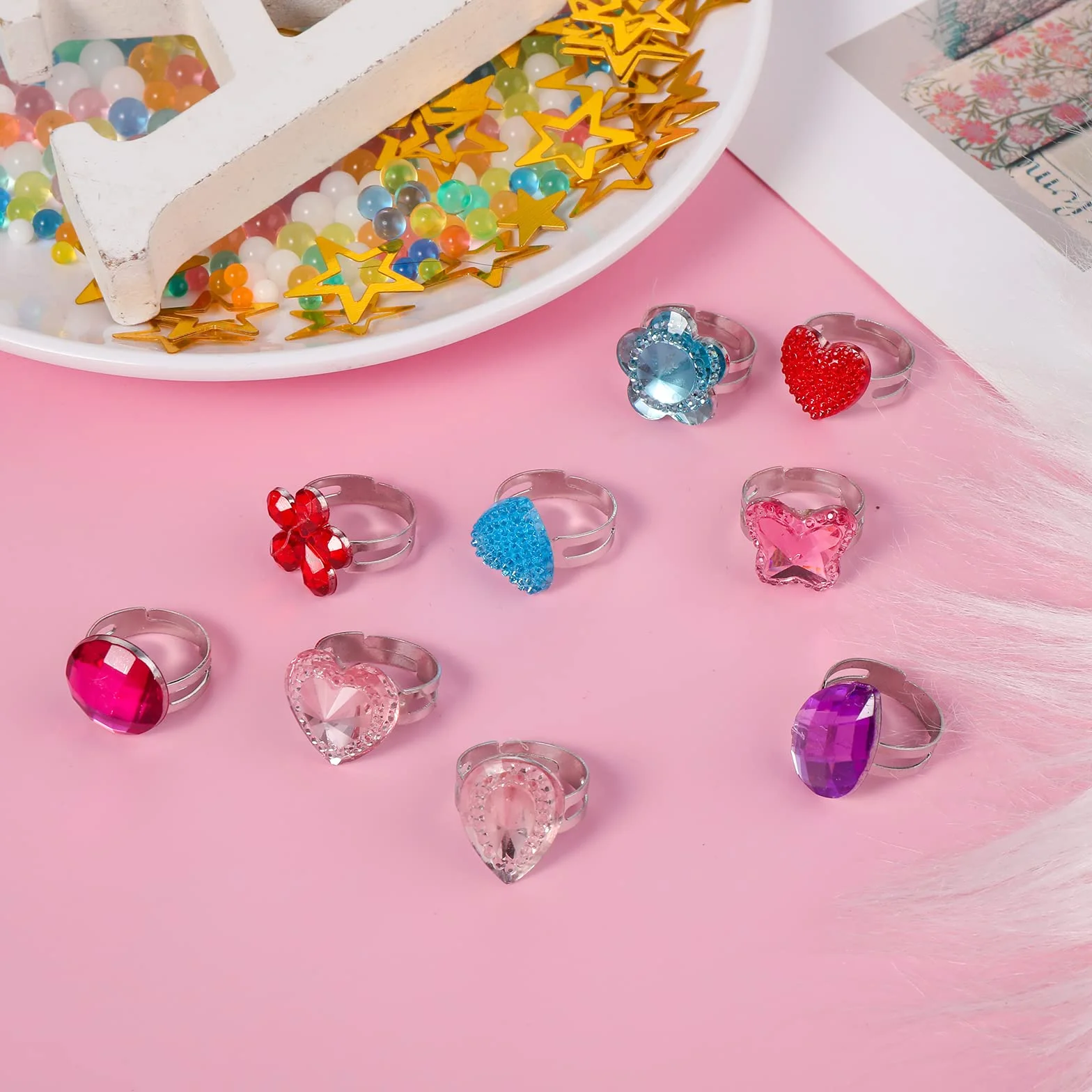 Abeillo 9 Pièces Bagues Réglables pour Enfants - Bijoux Fille - Résine Matériau