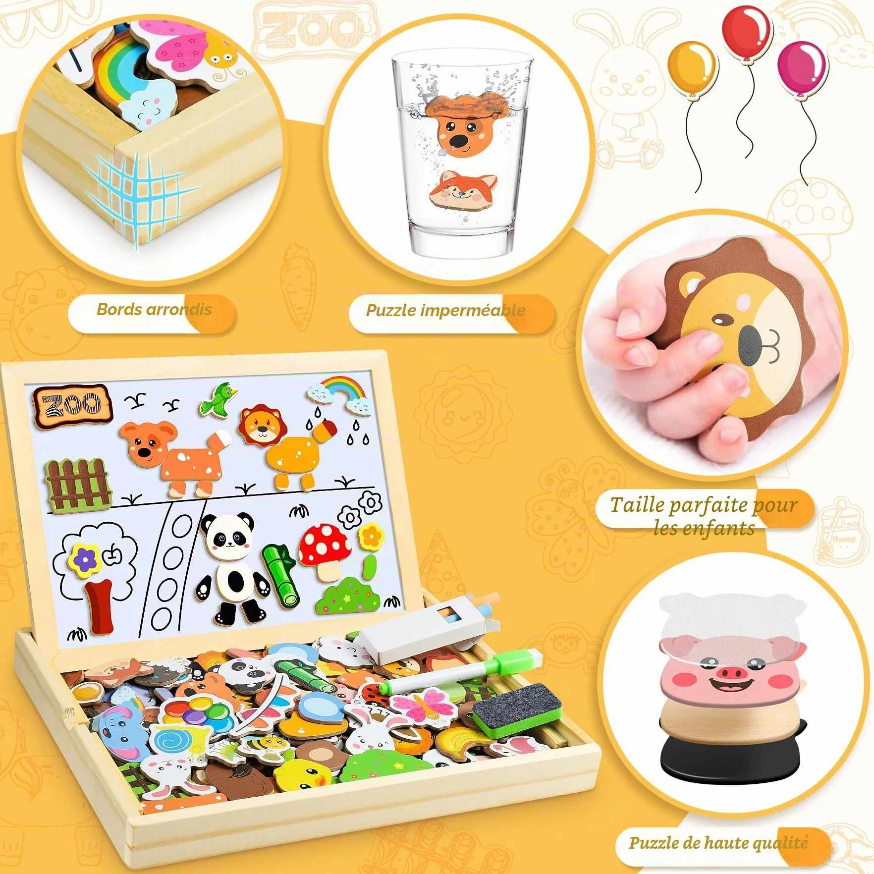 COOLJOY Magnétique Puzzle Jouet Enfant 3 Ans, Jeux en Bois Double Face, Jouets Educatif pour 3 4 5 Ans
