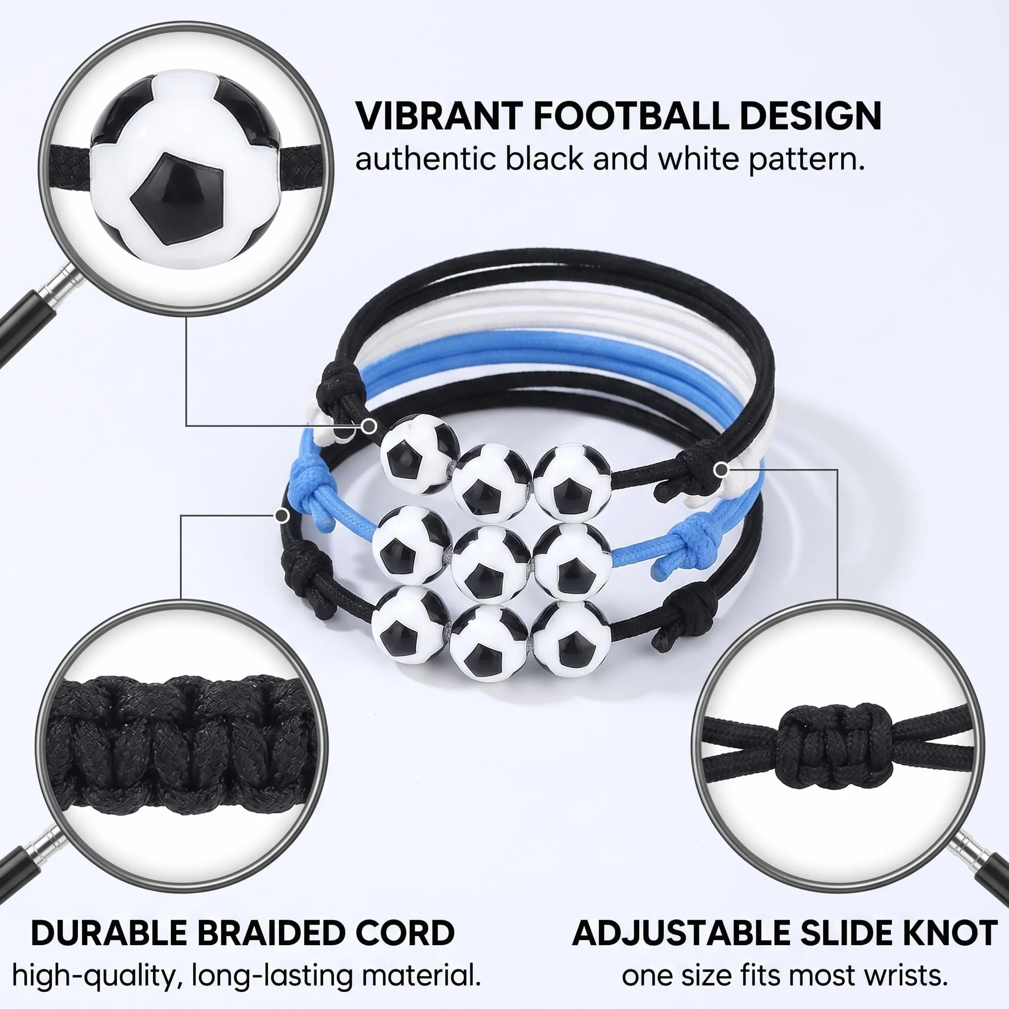 Ensemble de 15 Bracelets de Football Ajustables, Bracelets d'Amitié (3 Couleurs)