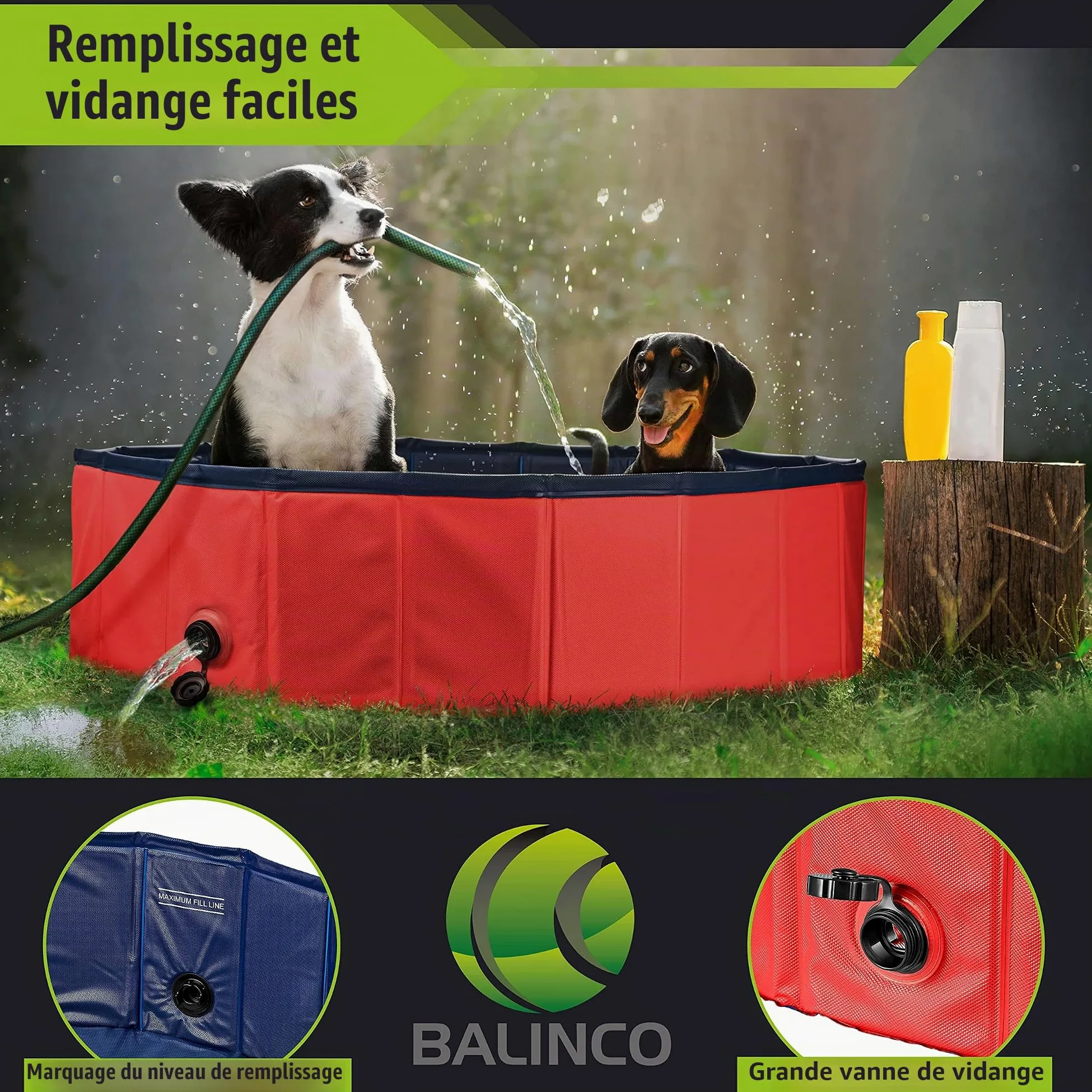 Piscine Pataugeoire pour Chiens - Stable, Pliable avec Valve de Vidange, Antidérapante, Bain de Balles pour Enfants