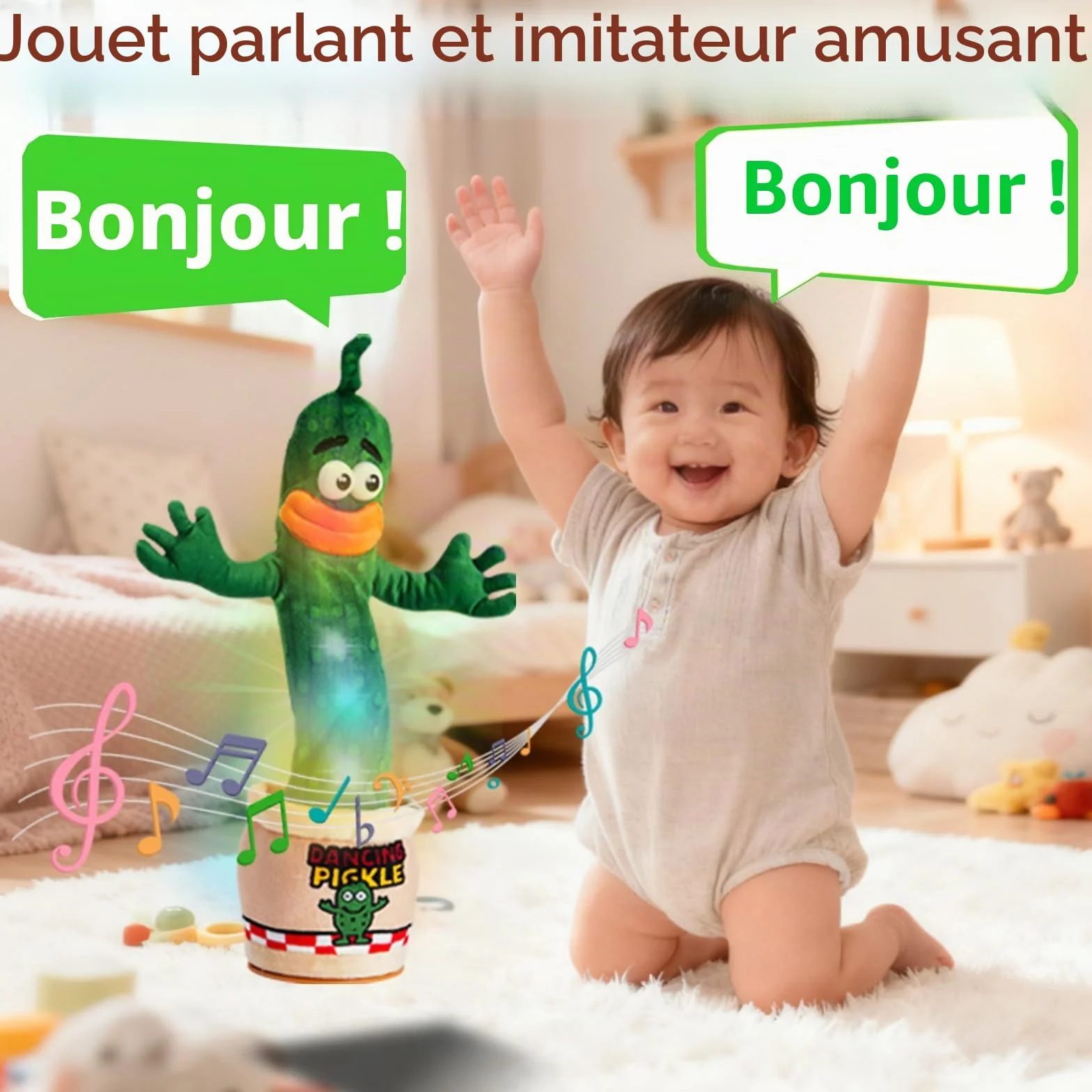 Cornichon interactif parlant dansant Jouet bébé 0-6 mois Cadeau garçons filles Chante imite enregistre répète 120 chansons Volume réglable