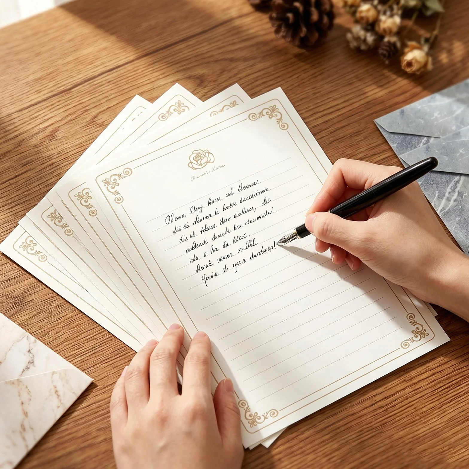 Ensemble de Papeterie Vintage avec Papier à Lettre, Enveloppes, et Autocollants Sceau de Cire