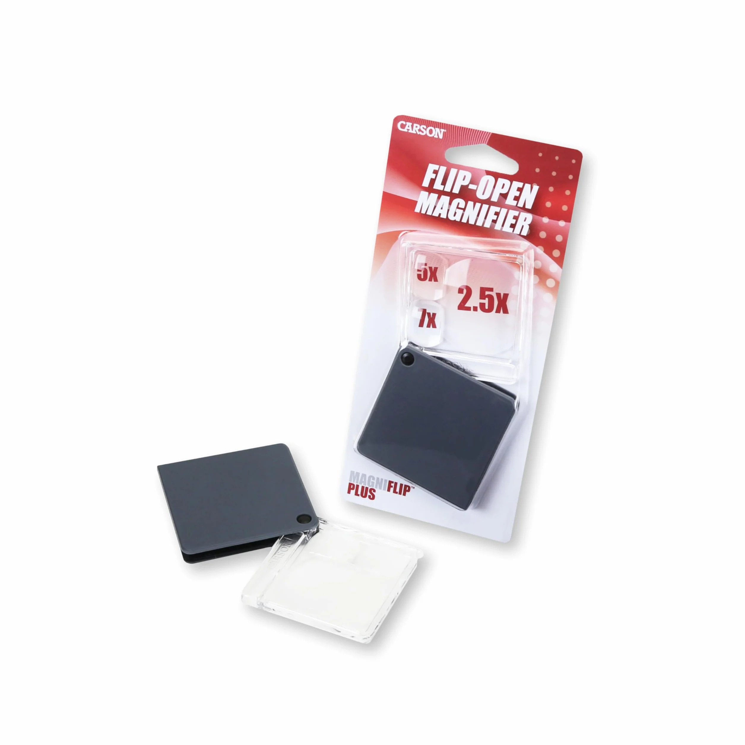 Carson MagniFlip Plus loupe de poche pliante 2,5x/5x/7x avec étui protecteur GN-44