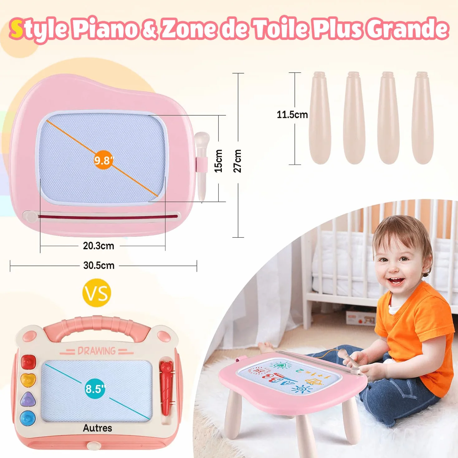 Smasiagon Ardoise Magique avec Pieds, Tableau de Dessin Magnétique Effaçable pour Enfants 1-3 Ans (Rose Clair)