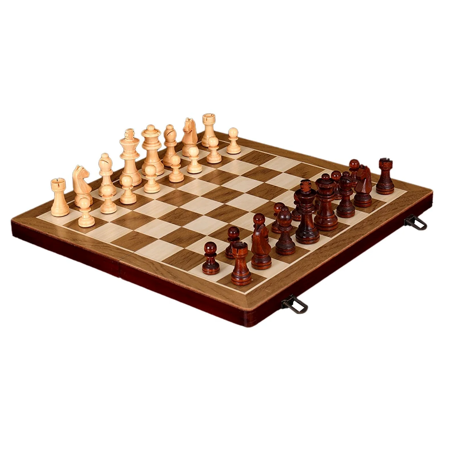 Jeu de société en Bois (échecs et Dames) - Format Compact - Idéal pour Le Camping - Fabrication Artisanale - Stratégie captivante Entre Joueurs -