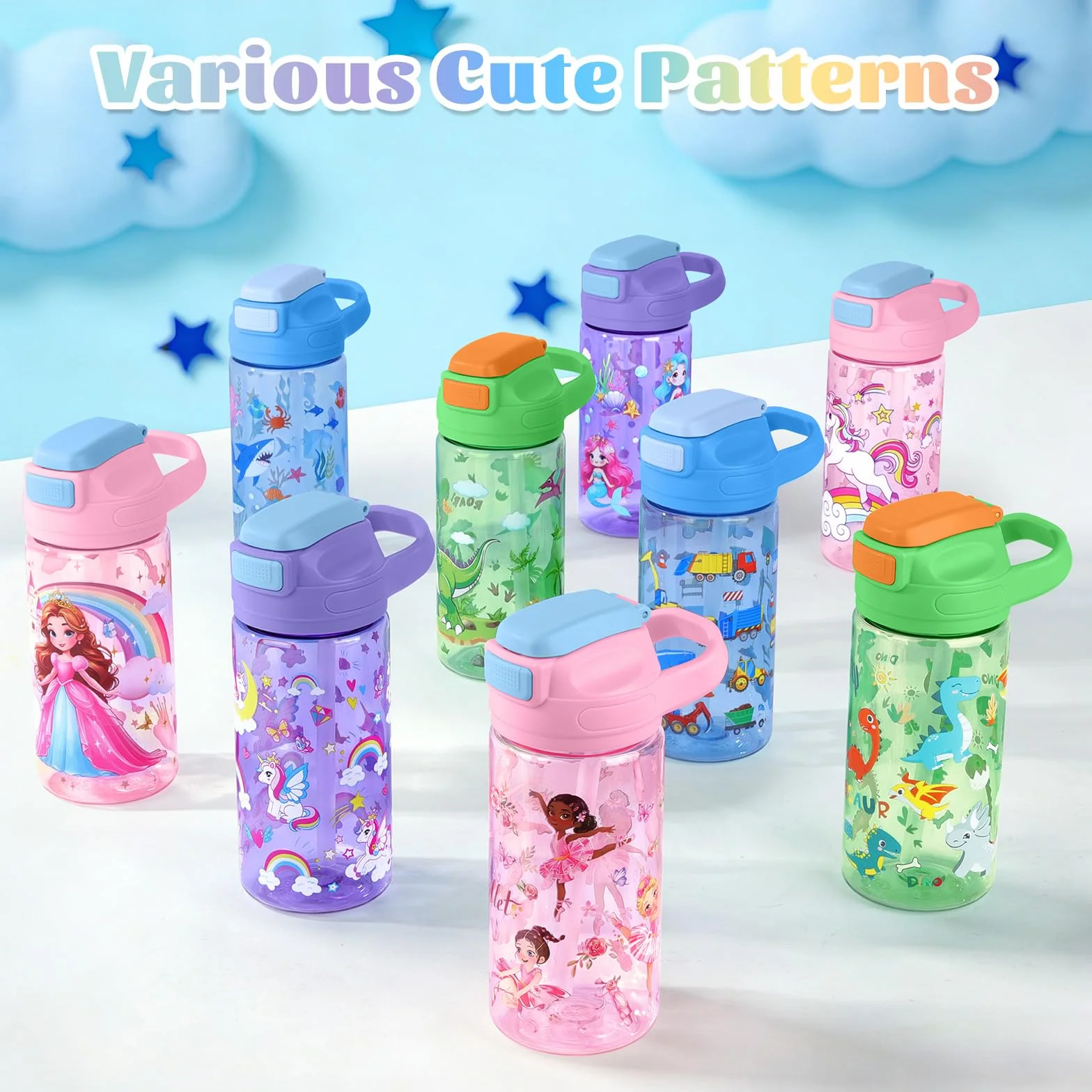 Gourde Enfant Anti-Fuite 480ml avec Paille et Poignée Sans BPA Bouteille Sport École