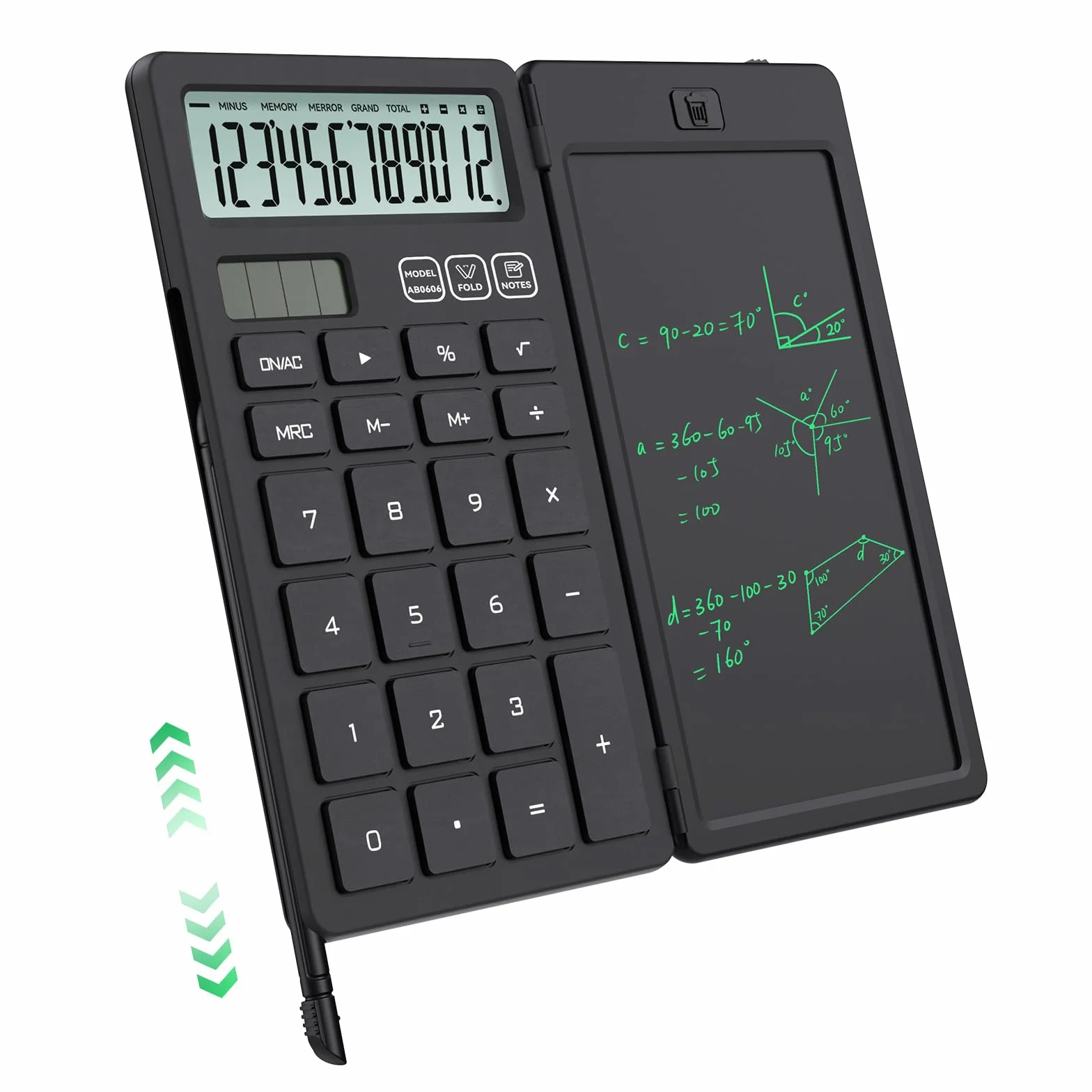 NEWYES Calculatrice avec Tablette d'Écriture, Portable pour Élèves Primaire et Collège, Noir
