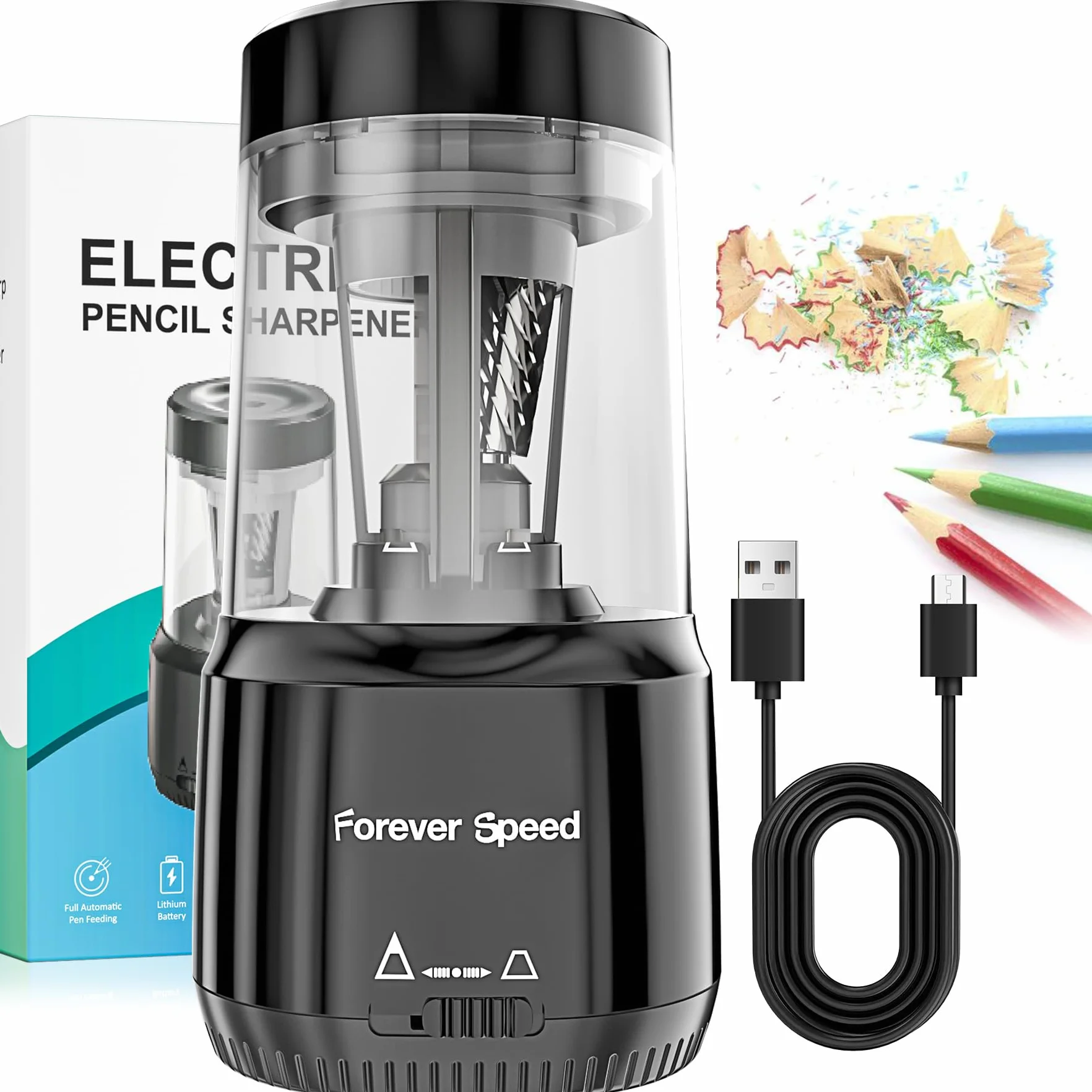 Forever Speed taille-crayon électrique professionnel rechargeable USB pour crayons 6-8 mm bureau classe maison