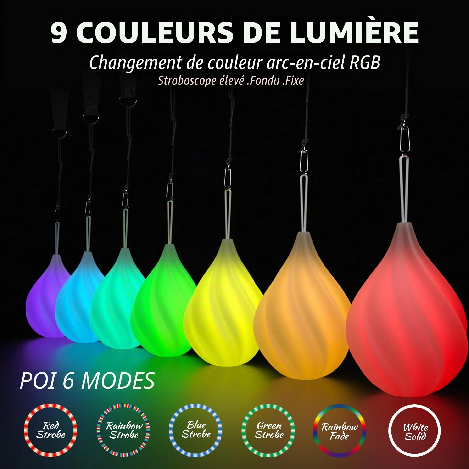 LED Poi Lumineux 2 Pièces - Bolas Lumineuse pour Jonglerie et Cirque, Kit Multicolore Débutants Professionnels