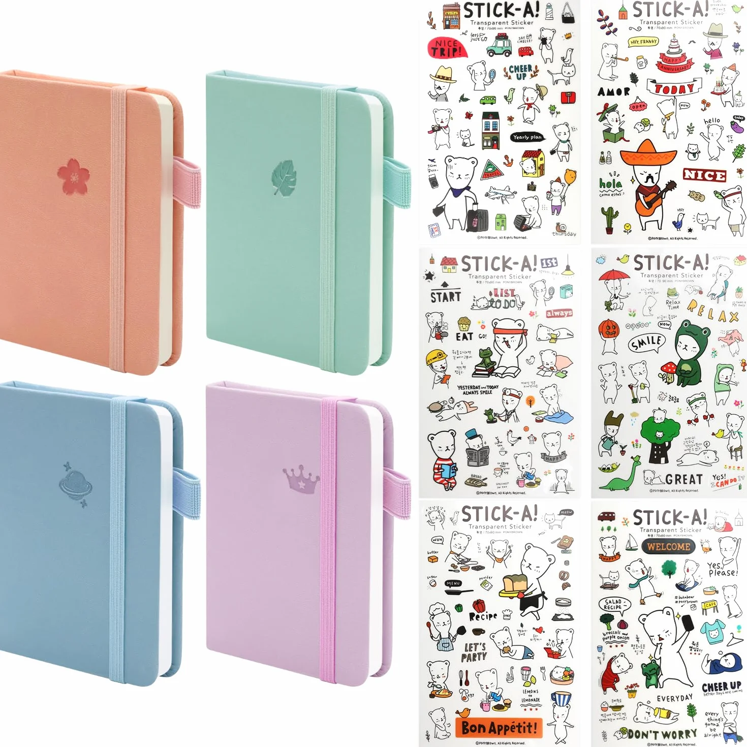 Carnet de Poche A7 avec 6 Autocollants, Mini Bloc Note Couverture Coloré pour Enfant Adultes