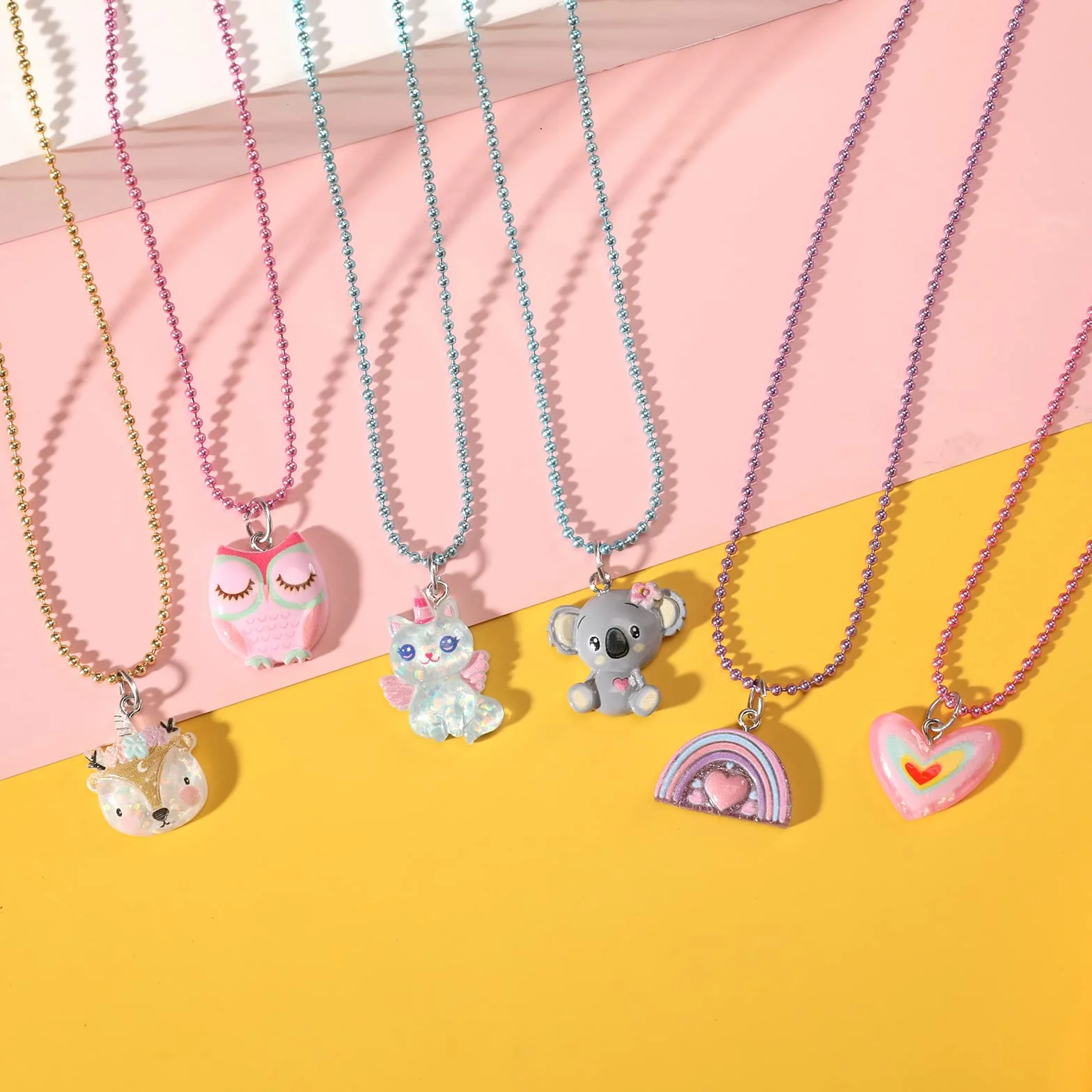 Ensembles de Collier et Bague Licorne pour Enfants - 6 Pièces Bijoux Fille