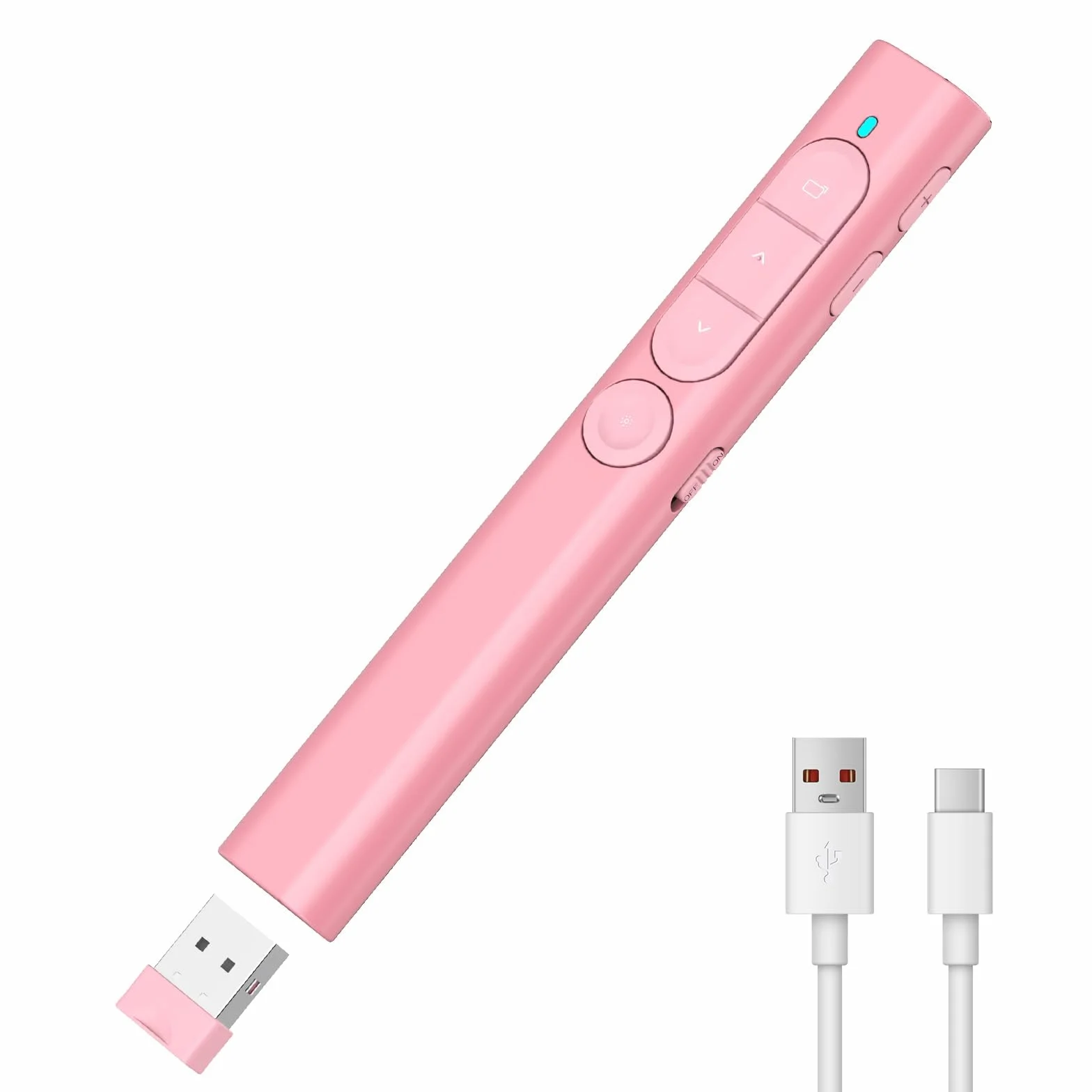 Télécommande Présentation Sans Fil Rechargeable avec Hyperlien & Contrôle Volume, Compatible Mac PC Ordinateurs Portables (Rose)