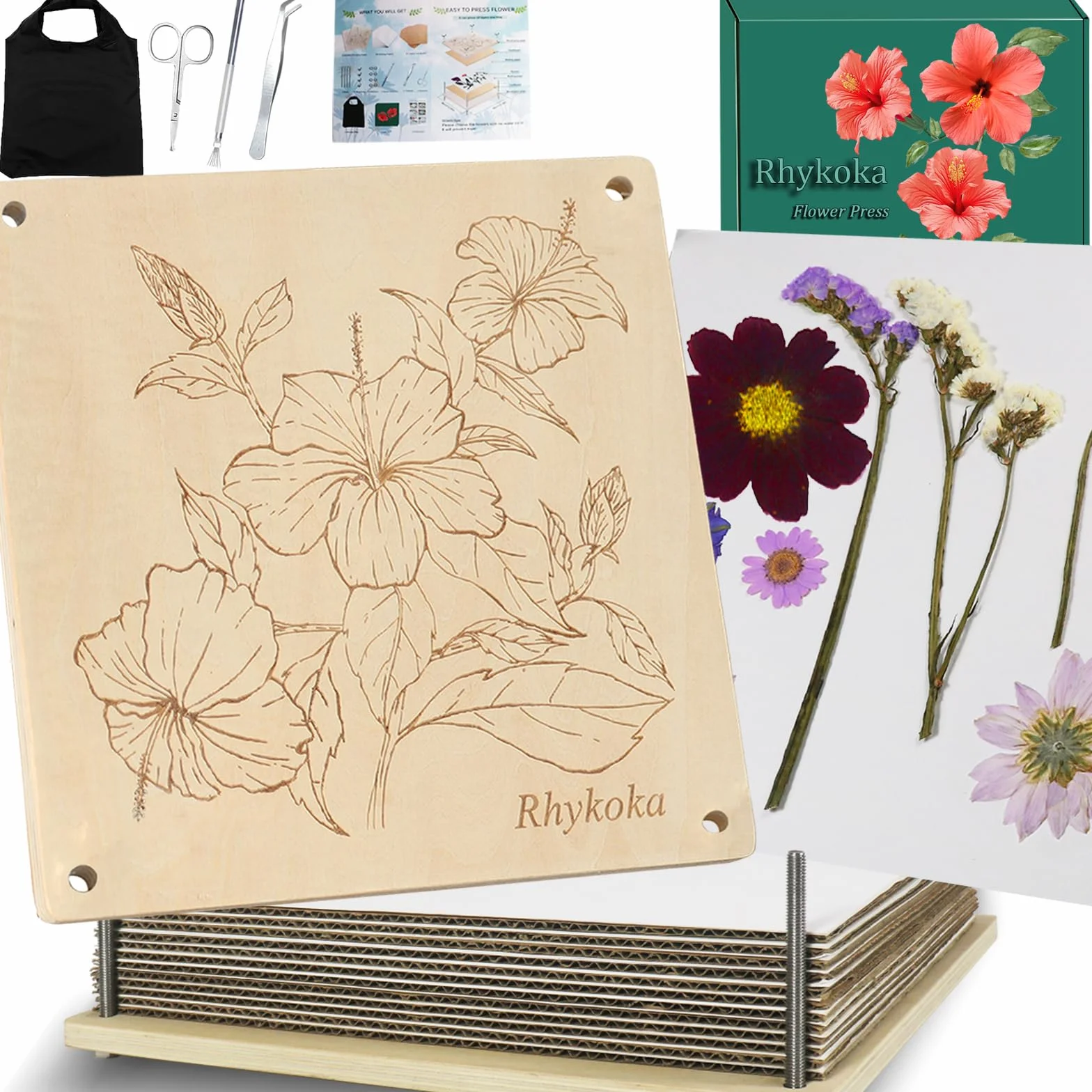 Presse à fleurs extra grande en bois 28x28 cm 10 couches avec sac de rangement