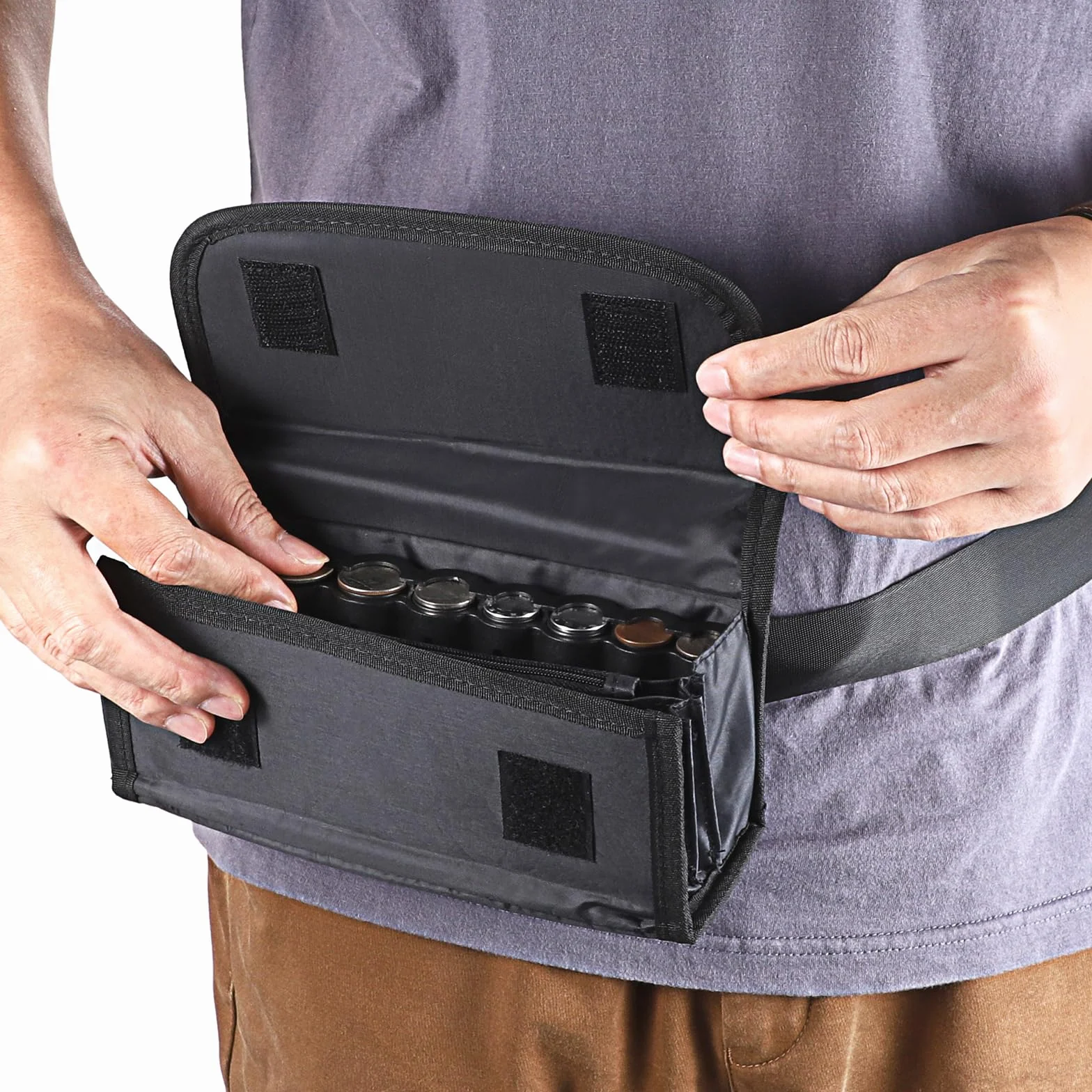 Porte-Monnaie Euro Sac de Rangement de Pièces avec Ceinture de Transport Noir