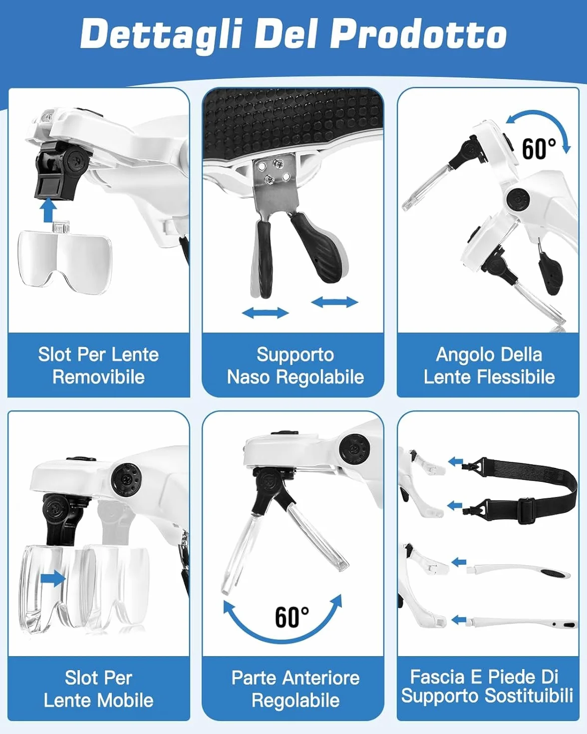 Anpro Lunette Loupe LED 5 Lentilles 1.0X-3.5X pour Travaux de Précision
