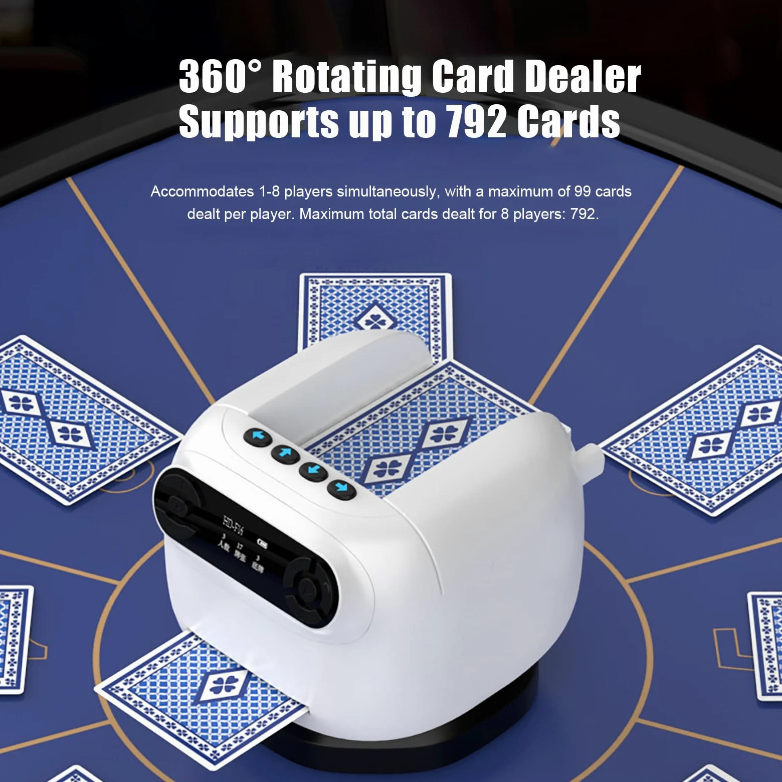 Mélangeur automatique de cartes et distributeur de cartes avec écran LCD, détection intelligente, rotation à 360 degrés, rechargeable pour poker, rami, jeux Uno