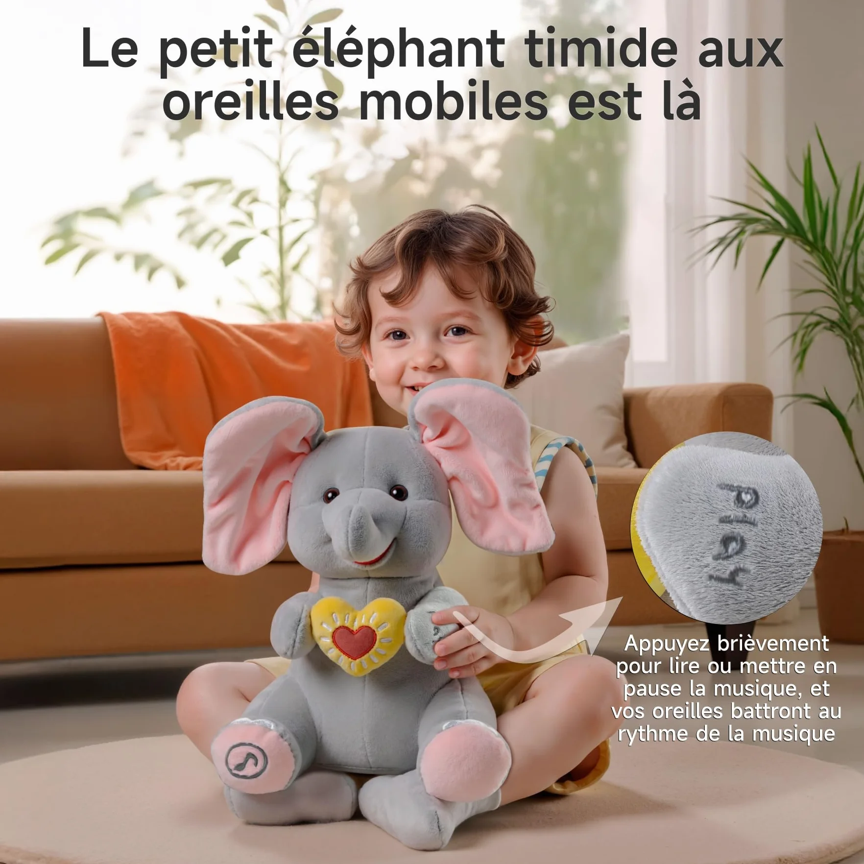 Flappy L'Éléphant Peluche Éléphant Animé Interactif Qui Chante Jouet Électrique Doudou Musical pour Bébé