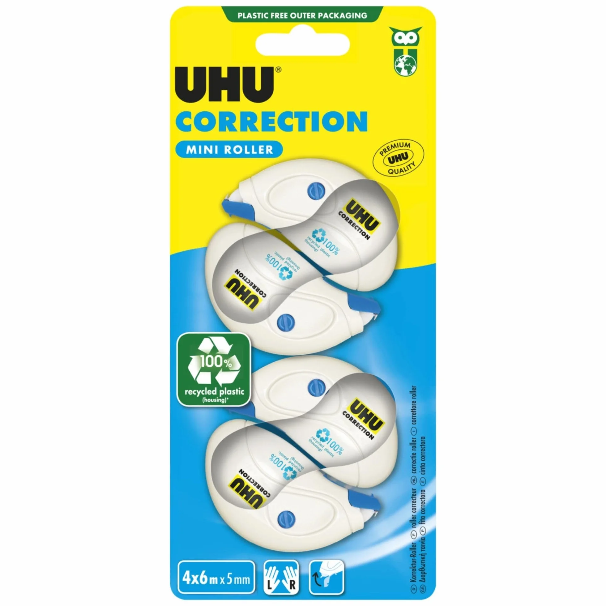 UHU Rollers Correcteur Ruban Correcteur Mini 6 m x 5 mm Blanc Lot de 4