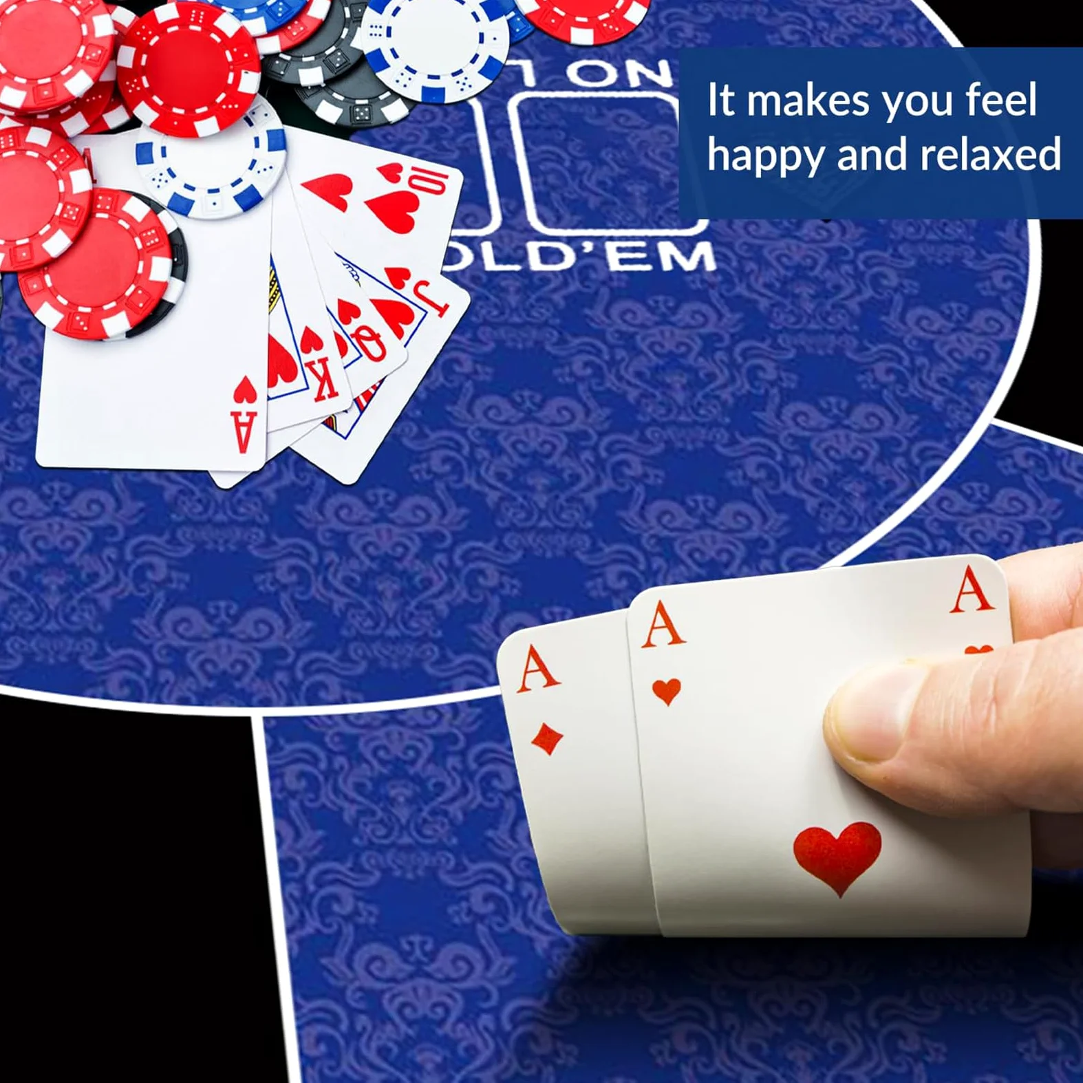 Tapis de Table de Poker, Tapis de Poker Rond Professionnel for Texas Holdem avec Sac Transport, Dessus Table Portable(Blue,S)