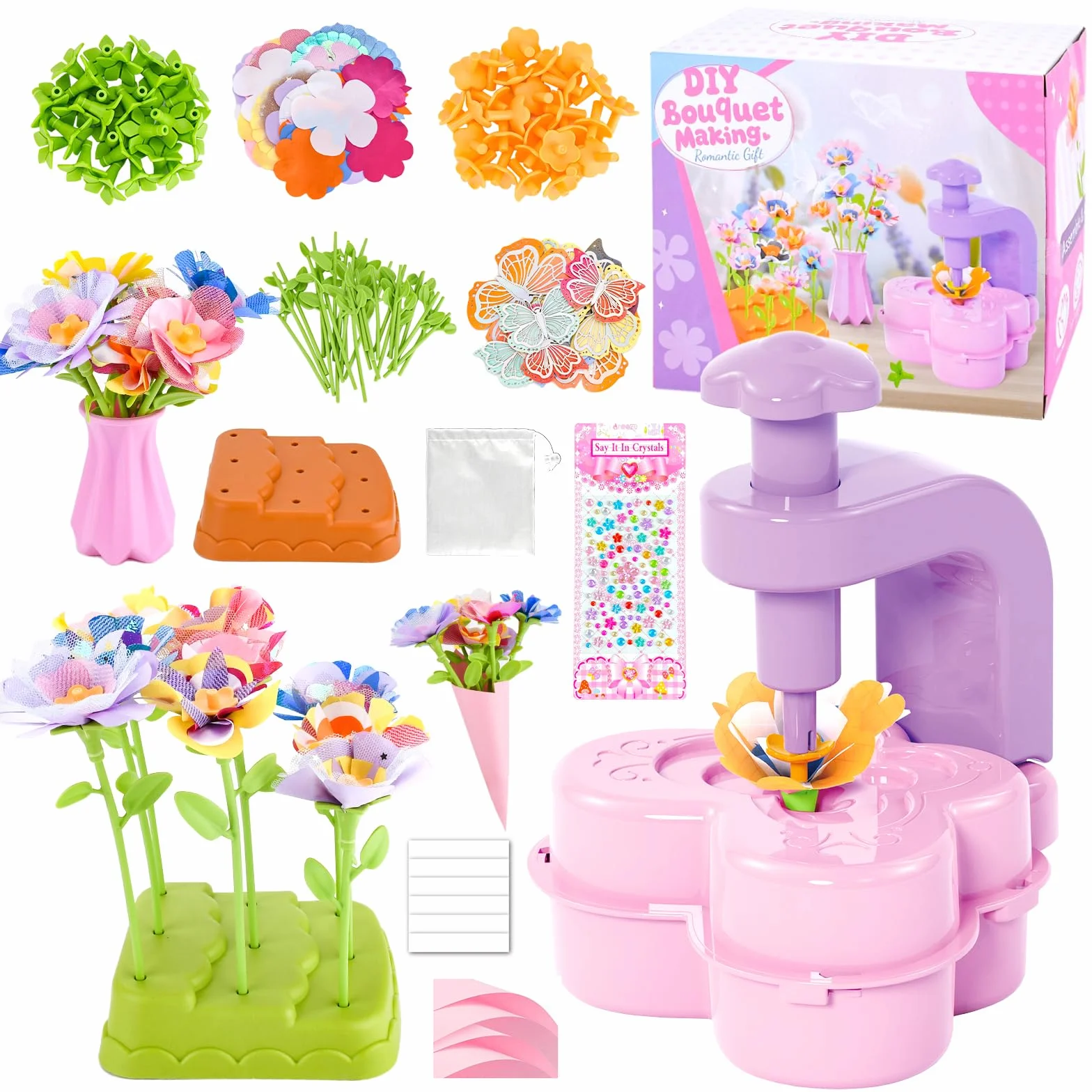 YUTUY Kit Bricolage Floral Enfant avec Machine à Fleurs et Vase, Jouet Fleurs Fille 3-9 Ans