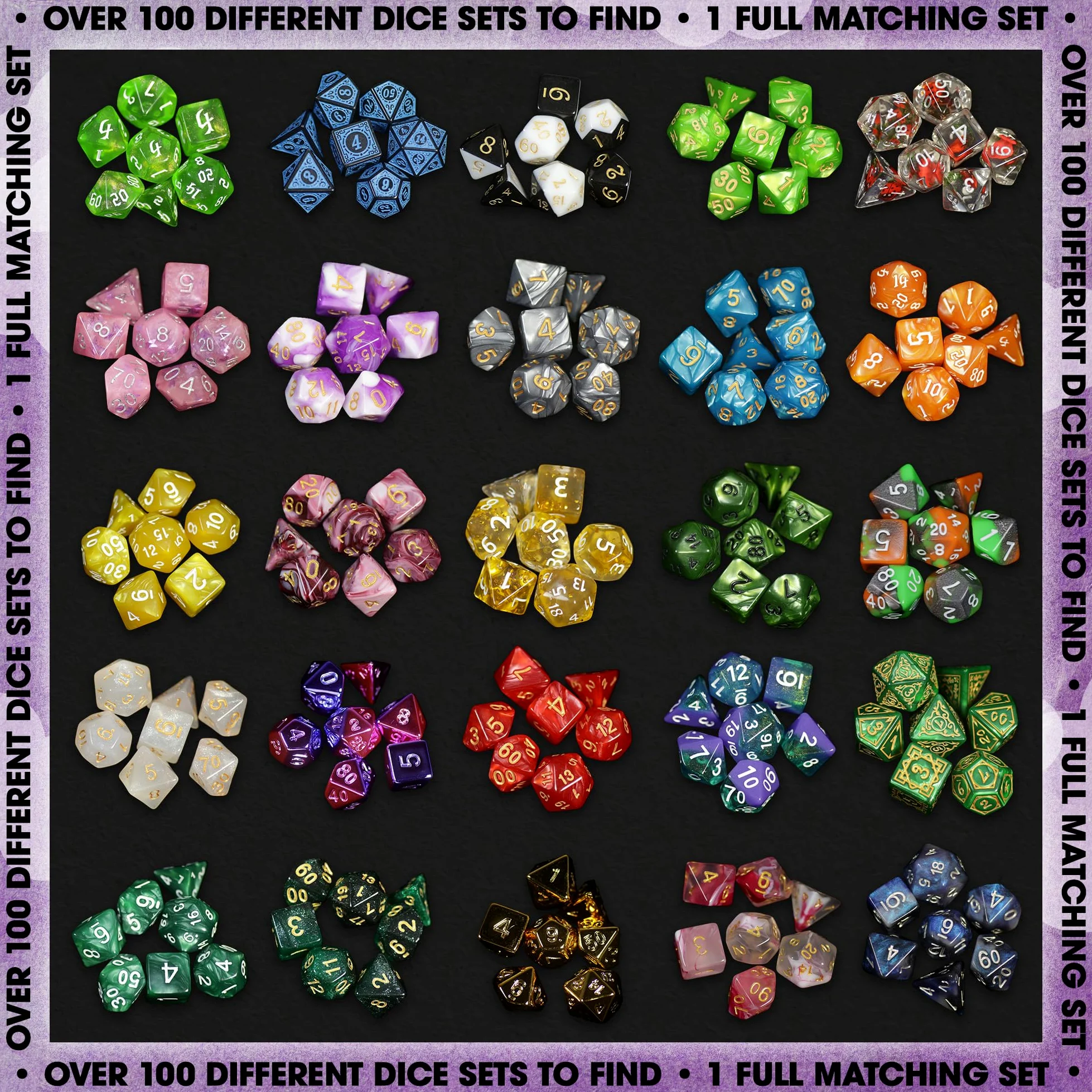 1985 Games Lot de 7 dés polyédriques de qualité supérieure, dés en forme de cœur, dés roses, adaptés pour les jeux de rôle, les jeux de table (Premium Mystery Lot de 6)