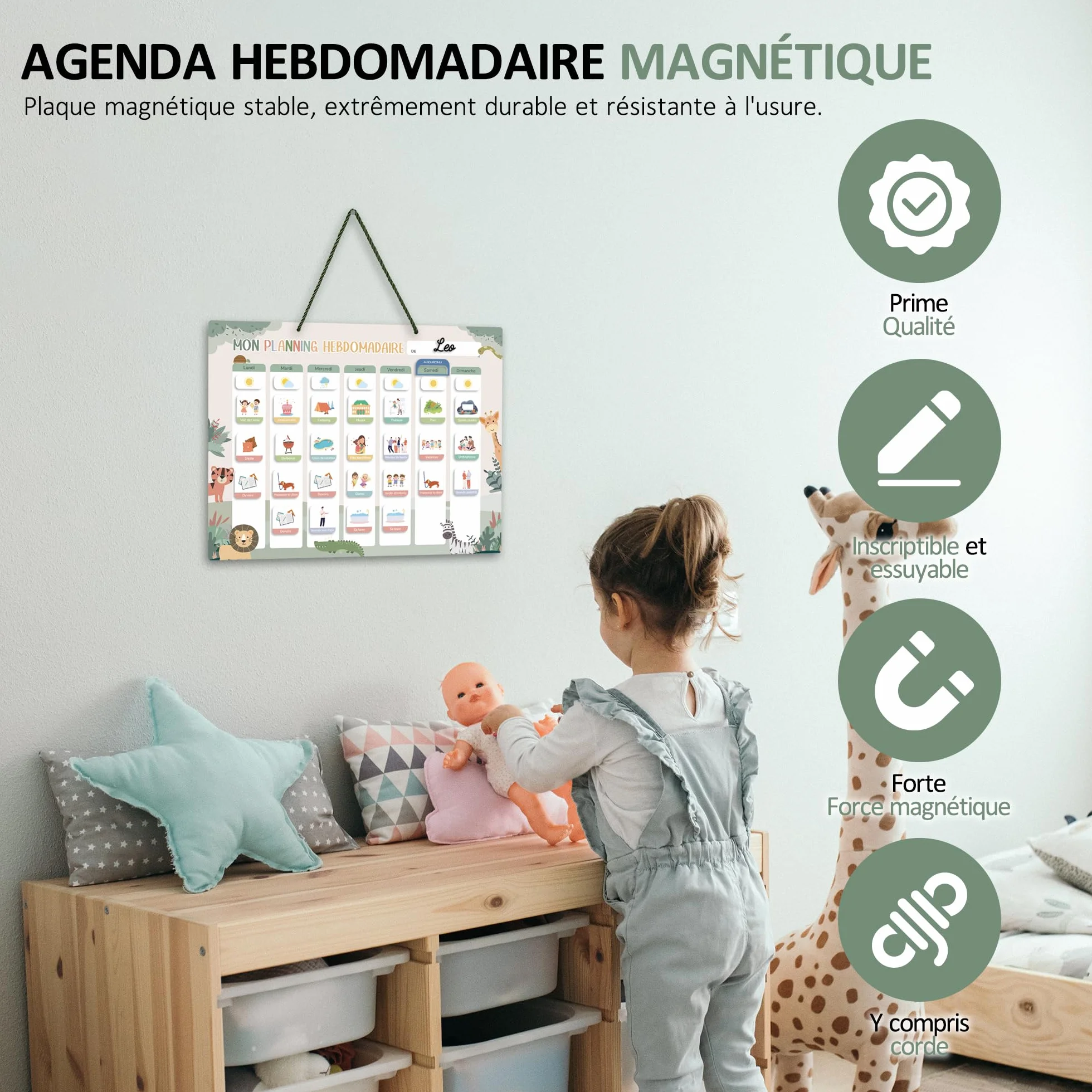 Planning de Semainier Enfant Montessori 42x32 cm avec 177 Aimants - Tableau de Récompense Effaçable et Réutilisable