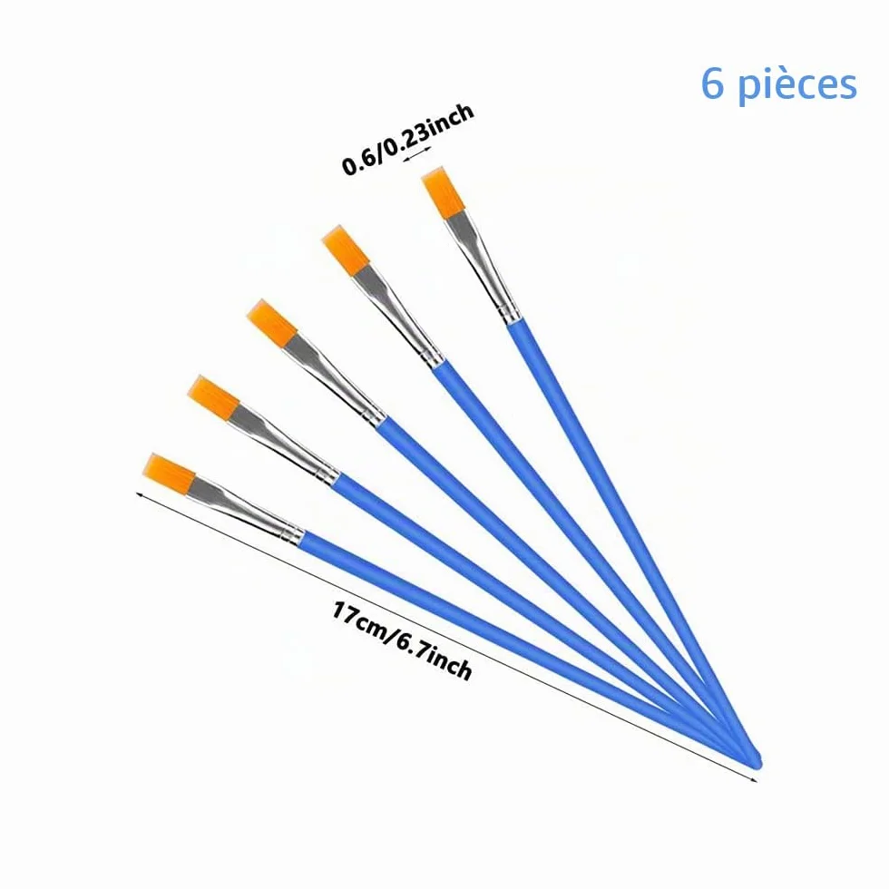 6 Pinceaux Plats WYAN pour Peinture Acrylique Huile Aquarelle Gouache Détails Fins