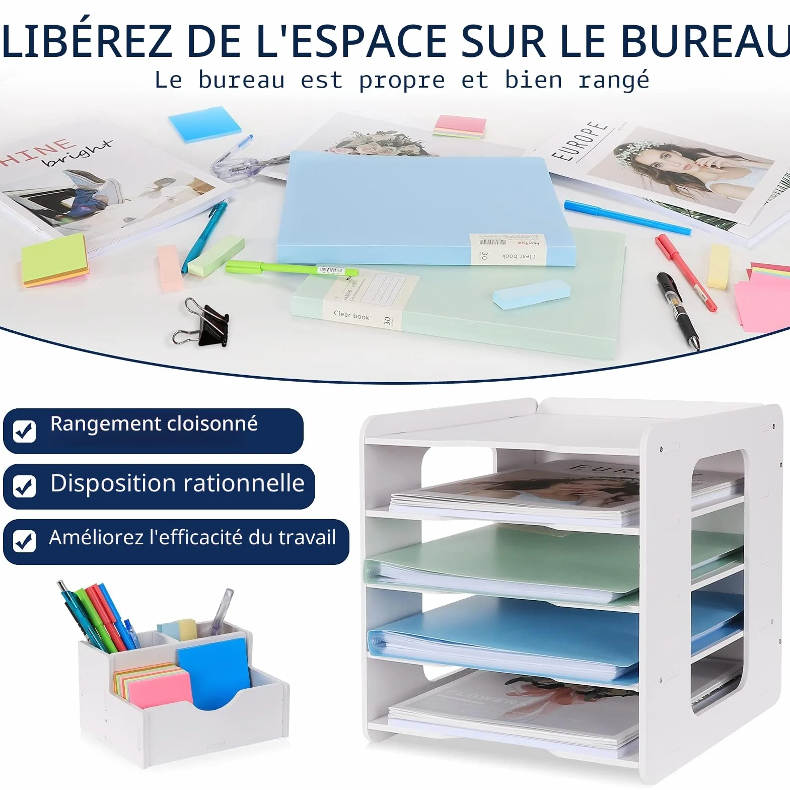 Bac à courrier Organisateur de Bureau Porte-Documents A4 5 Niveaux