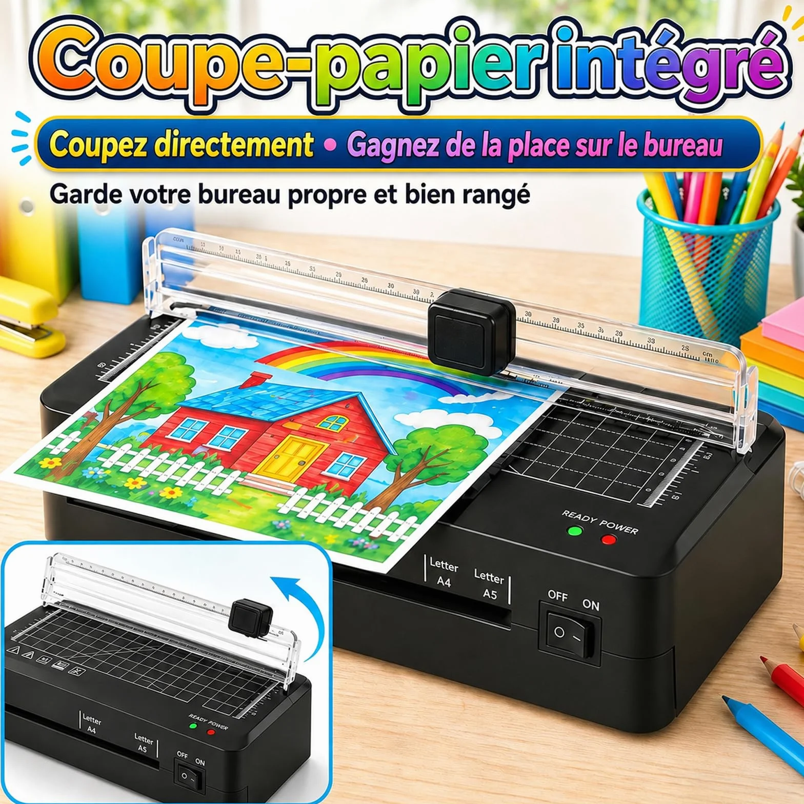 Plastifieuse thermique A4 70S réchauffement rapide coupe-papier intégré portable A5 A6 pochettes maison bureau école