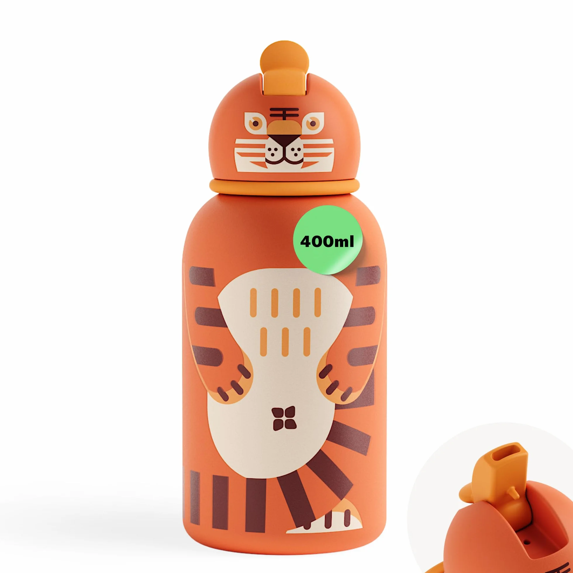 Waterdrop Gourde Enfant Inox 400ml Bouteille Isotherme Réutilisable Anti-Fuite avec Paille