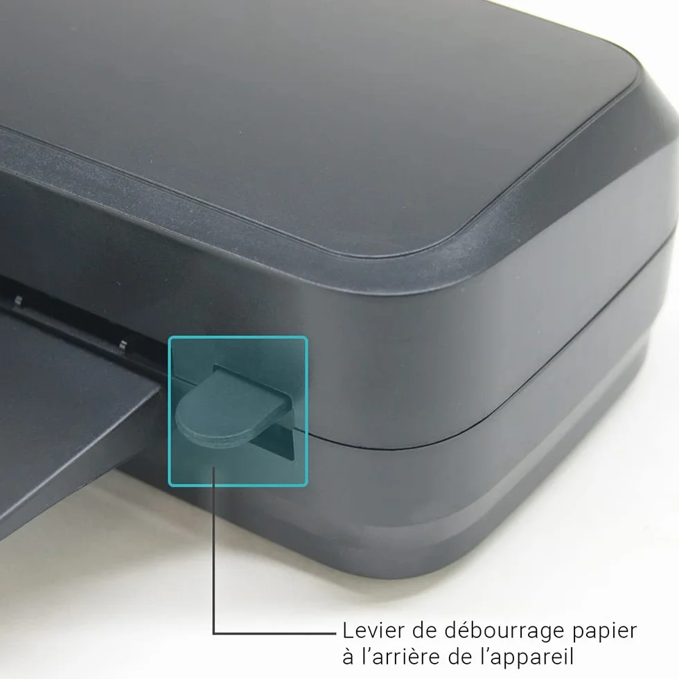 Plastifieuse A4 250 microns chauffe rapide vitesse 25 cm/min compatible pochettes A4/A5/A6 cartes levier anti-bourrage