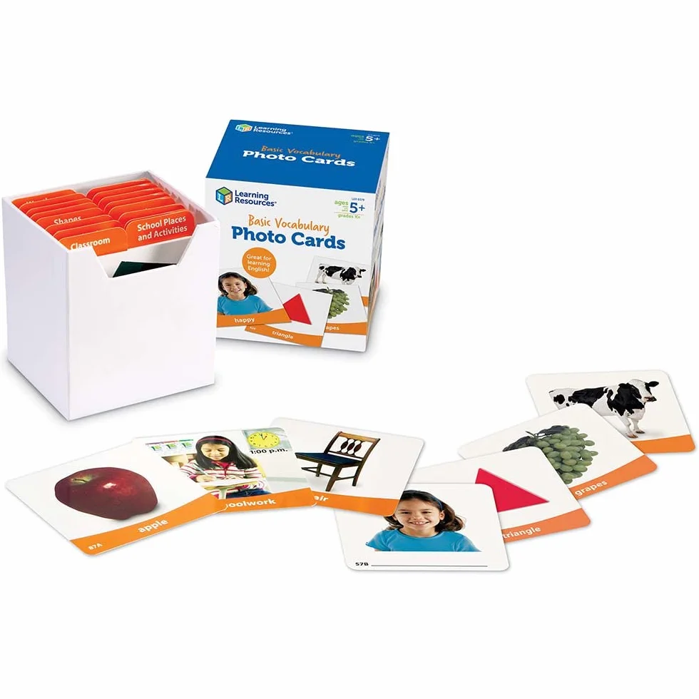 Learning Resources Cartes Photos Vocabulaire de Base 156 Cartes Éducatives Effaçables Langage Lecture Anglais
