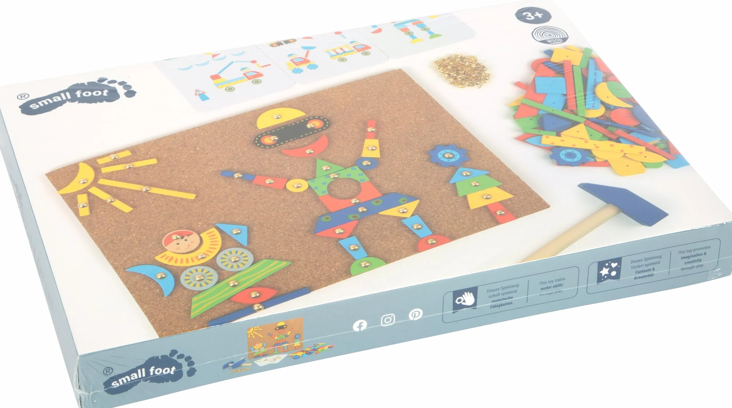 Small Foot Jeu de clous en liège et en bois 126 pièces avec marteaux à partir de 6 ans