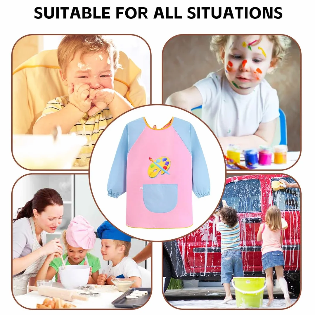 HUKUMA Tablier Peinture Enfant Imperméable Manche Longue 7-11 Ans avec Poche