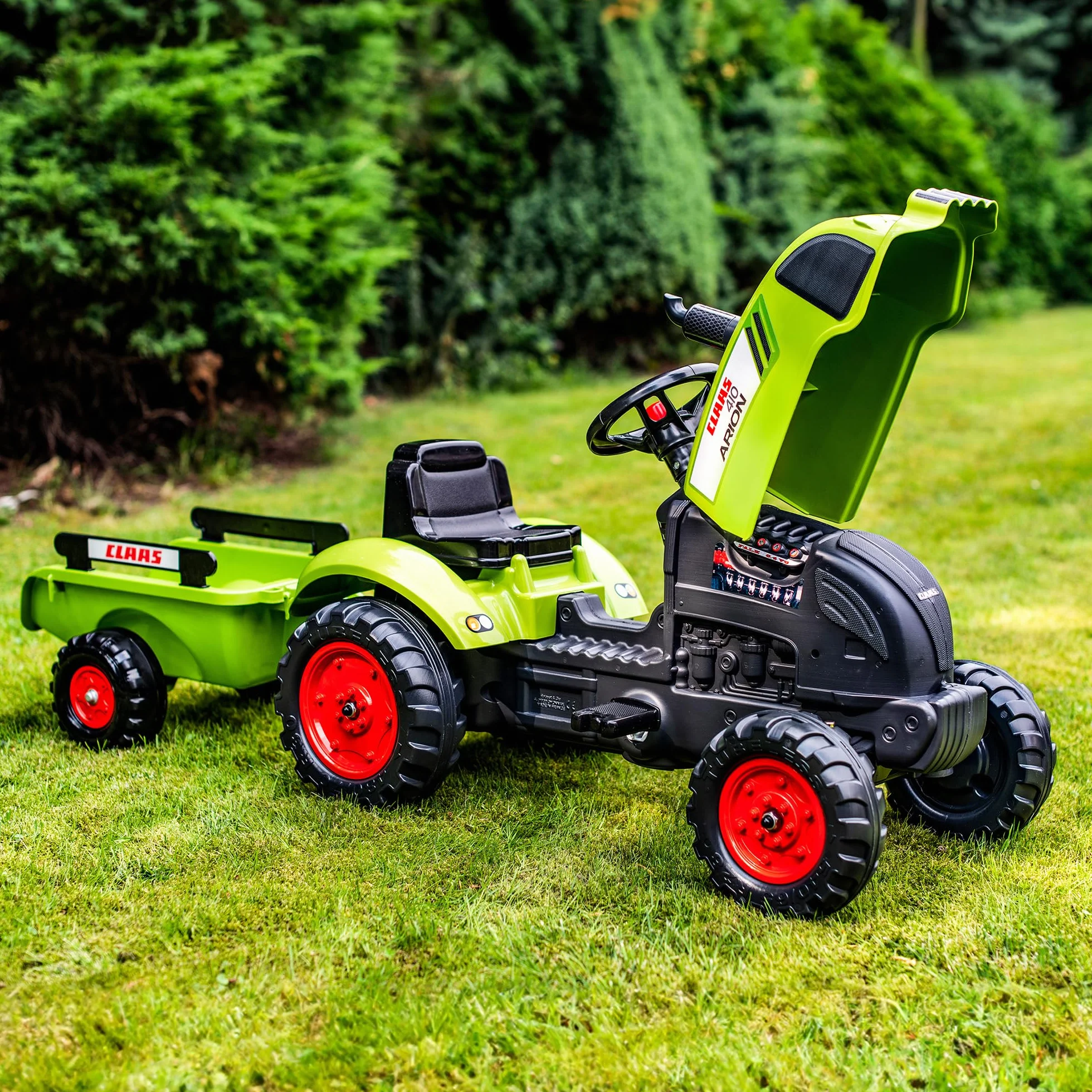 FALK Tracteur à pédales Claas avec remorque enfant 75% plastique recyclé 2041C