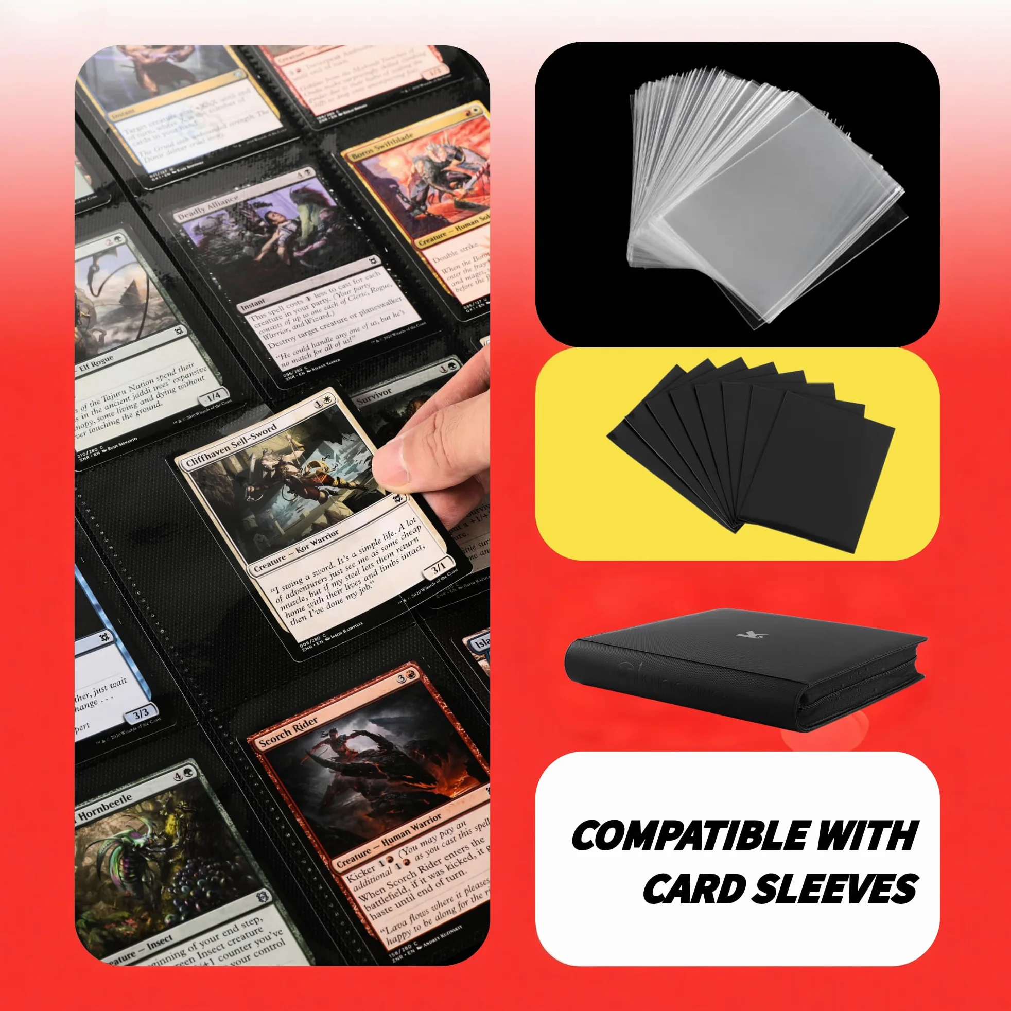 Classeur à cartes à collectionner 2000 pochettes (noir) | Ablum Lot de 20 cartes compatibles avec cartes MTG, cartes de sport et autres cartes à collectionner de taille standard