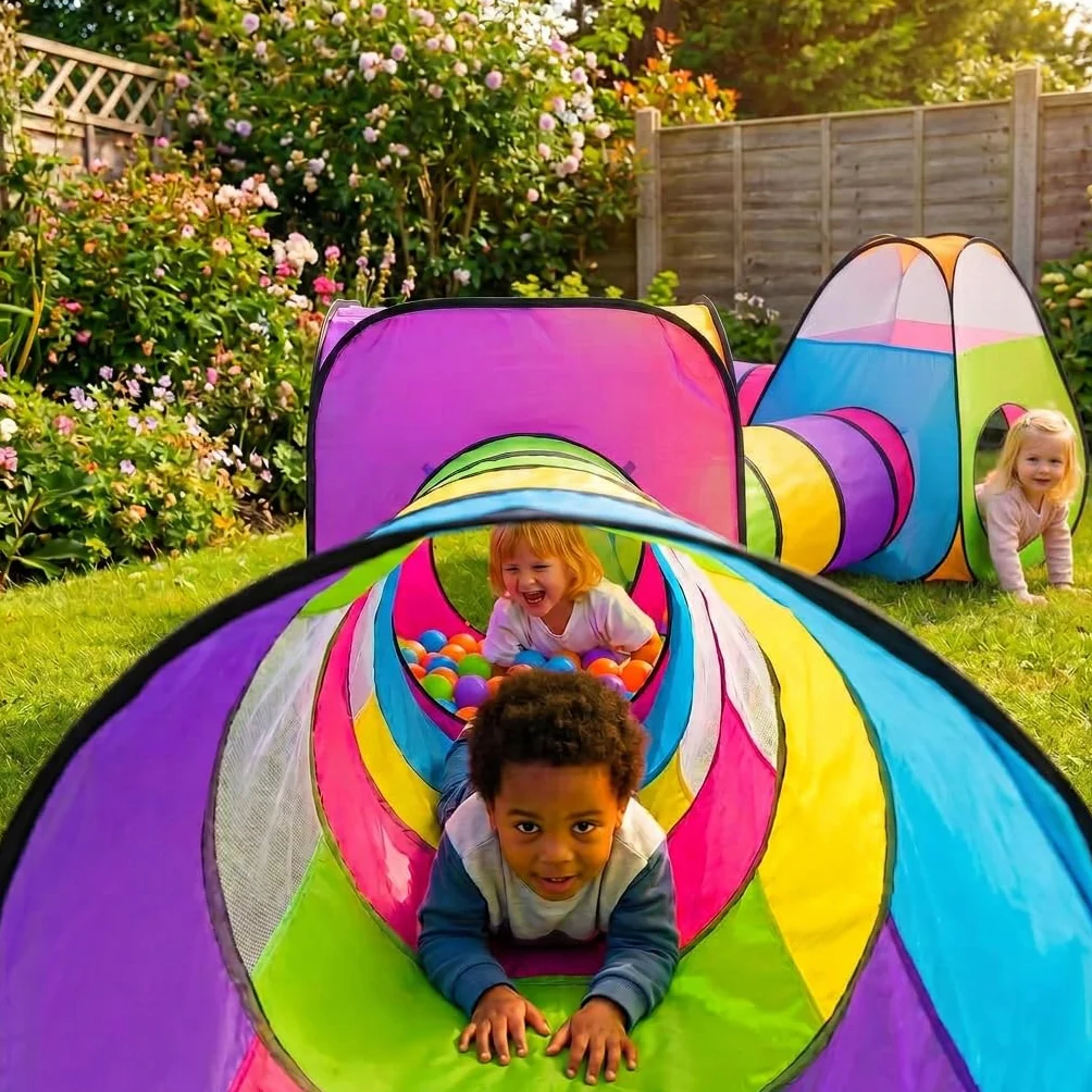 Pop Up Jouer Tente avec Tunnel, Balle Pit pour Enfants, Garçons, Filles, Bébés - Playhouse Intérieur/Extérieur 4 en 1