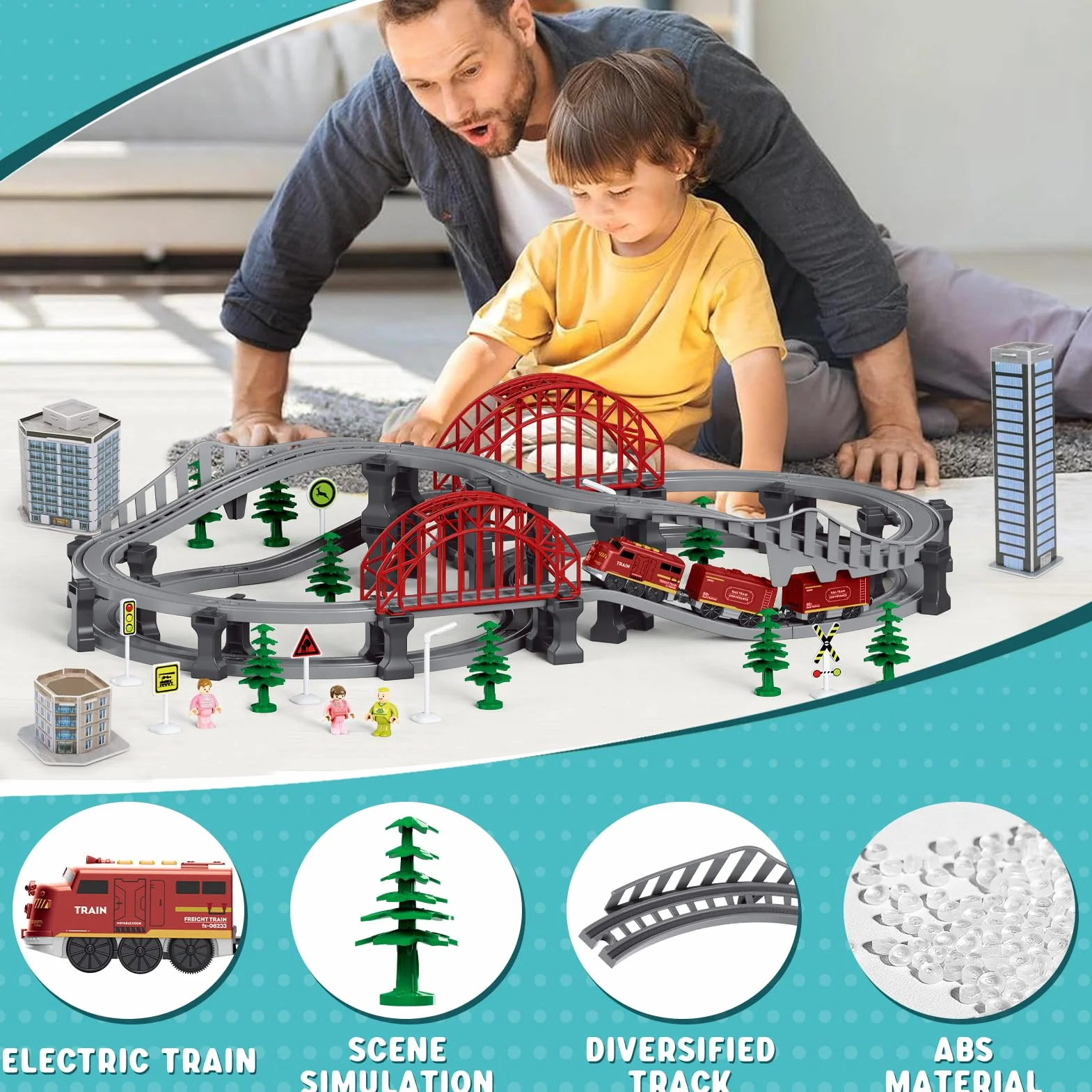 Train Électrique Enfant 128 Pièces, Circuit Voiture Jouet 3-8 Ans Cadeau Anniversaire Garçons Filles