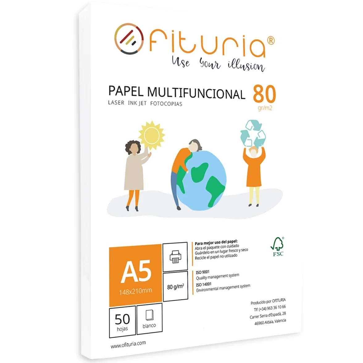 OFITURIA Papier A5 80 g 50 feuilles blanches multifonction pour imprimantes laser injection photocopieuses
