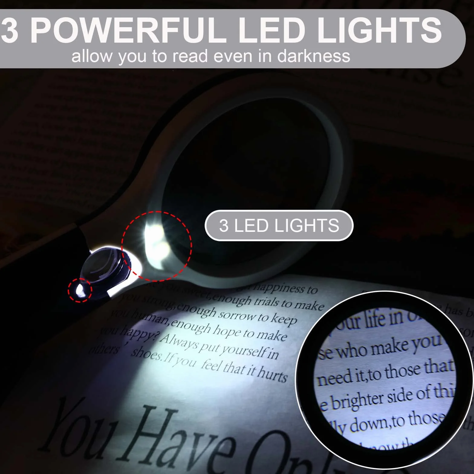 Loupe avec lumière 10X-30X double lentille 3 LED portable pour lecture personnes âgées enfants