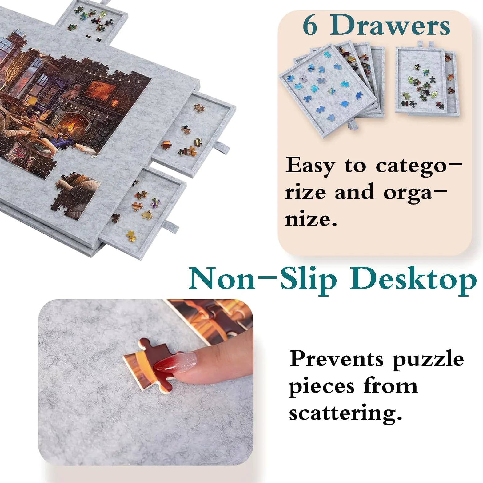 Plateau Puzzle,Planche pour Puzzle,Plateau De Puzzles Portable,Table De Puzzle Pliable en Feutre,avec Tiroirs De Tris,Rangement Facile,pour Puzzles Jusqu‘à 1000 PièCes,pour Adultes